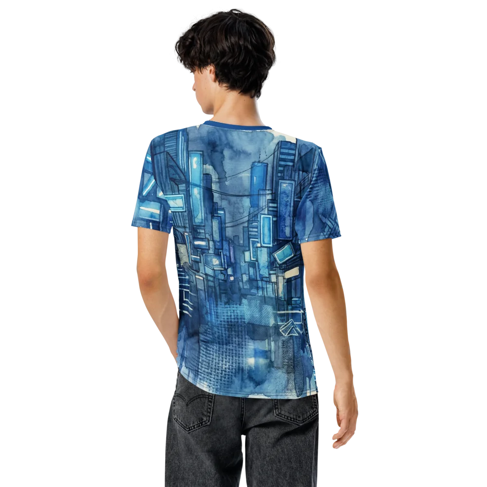 Cyberpunk City Aquarell T-Shirt — Blue Rain Neon — Ansicht 6