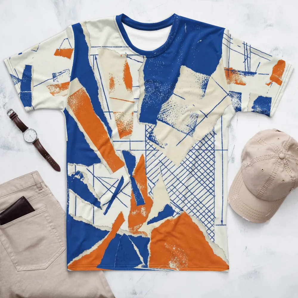 Kobalt-Collage T-Shirt — Blaupausen Papierrisse Architektur — Ansicht 3