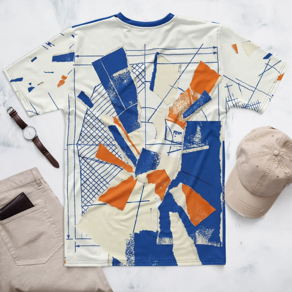 Kobalt-Collage T-Shirt — Blaupausen Papierrisse Architektur — Rückseite