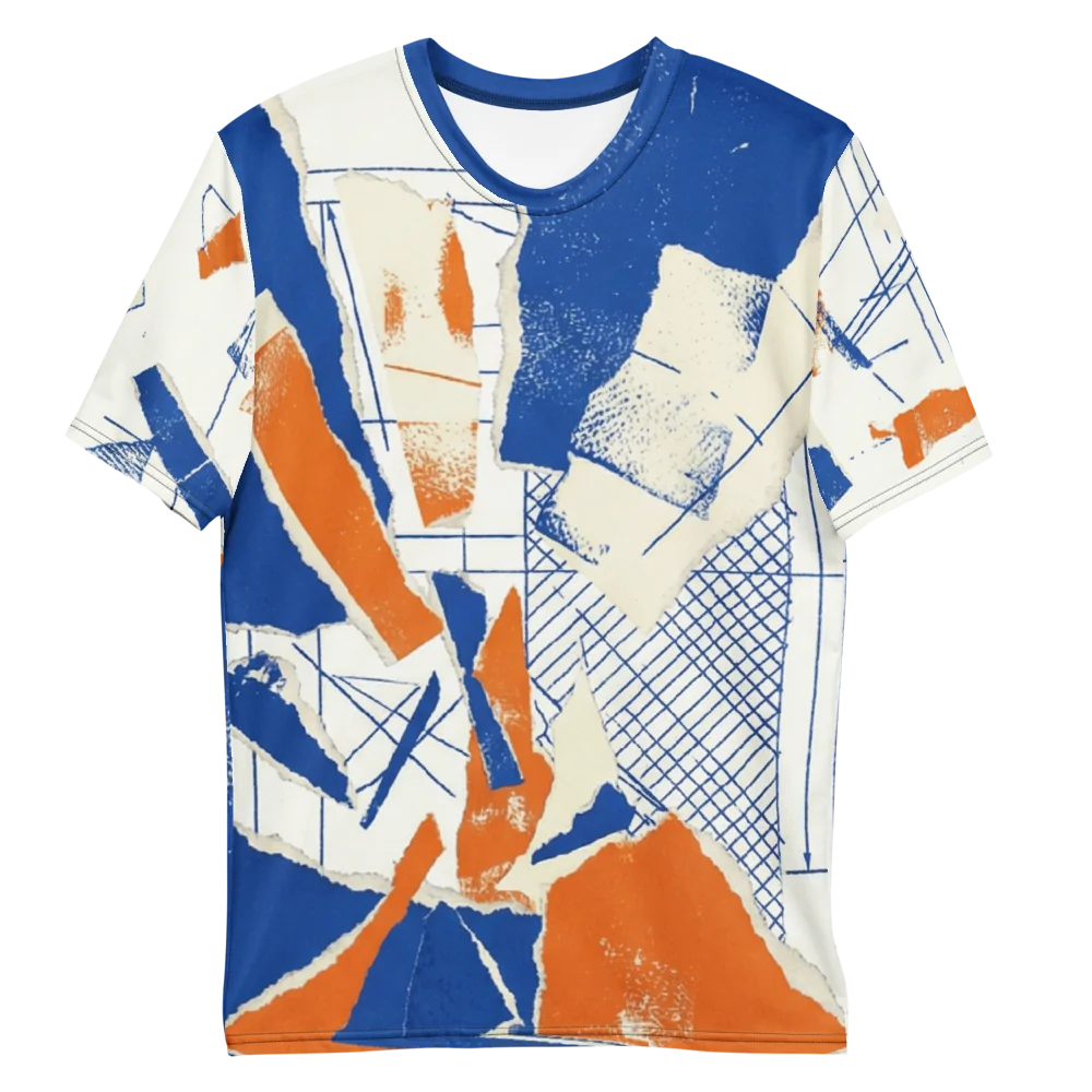 Kobalt-Collage T-Shirt — Blaupausen Papierrisse Architektur