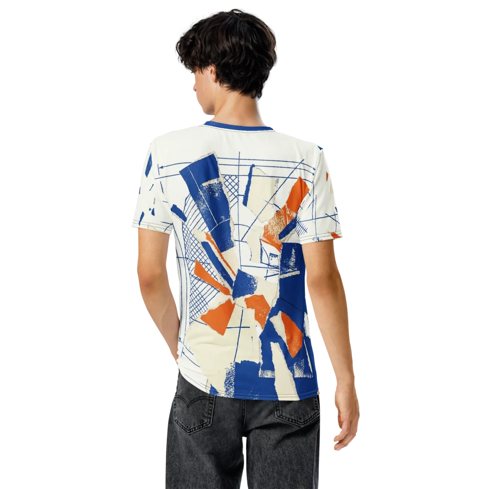 Kobalt-Collage T-Shirt — Blaupausen Papierrisse Architektur — Ansicht 6