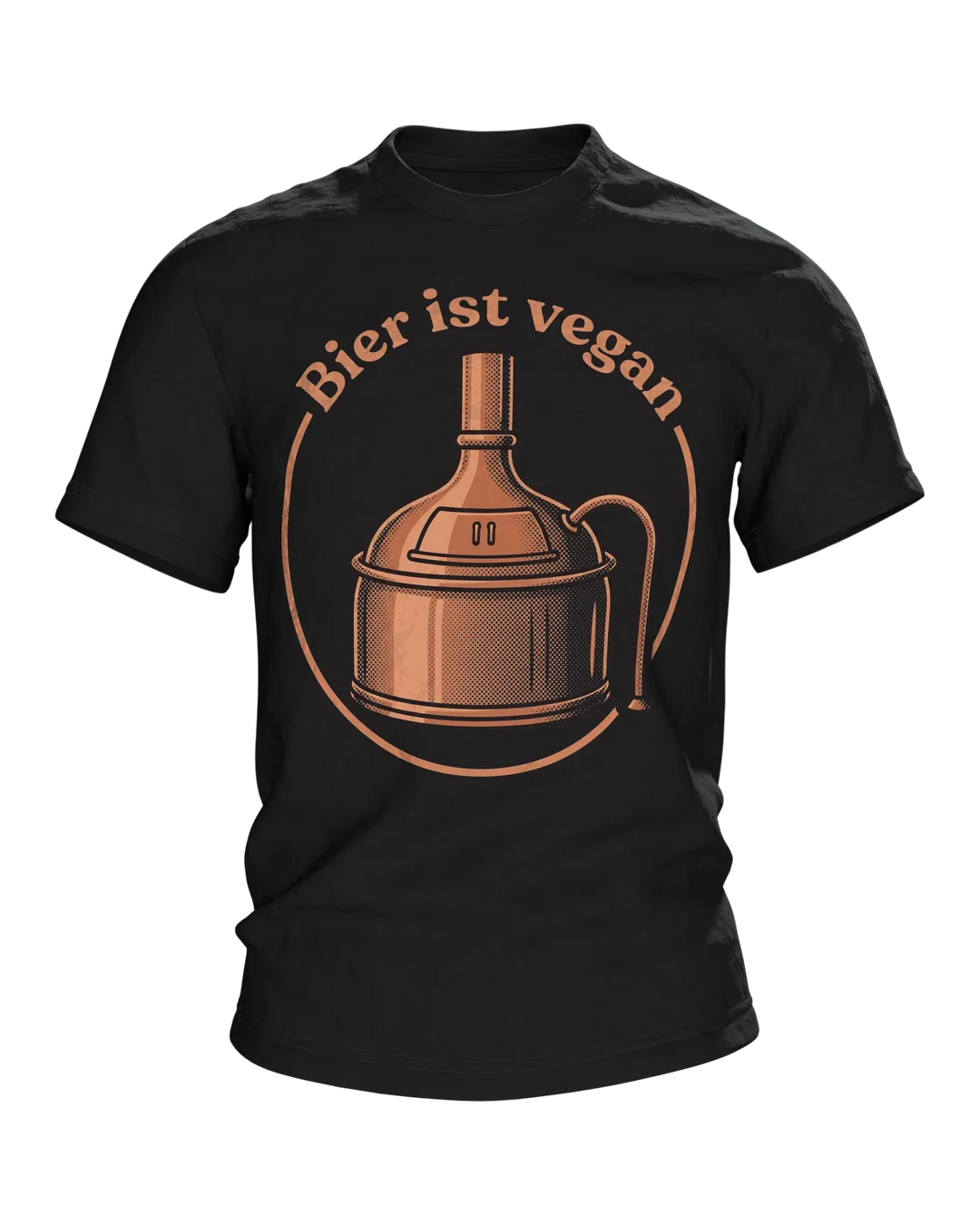 Braukessel T-Shirt "Bier ist vegan", Kupferkessel-Emblem im Retro-Stil