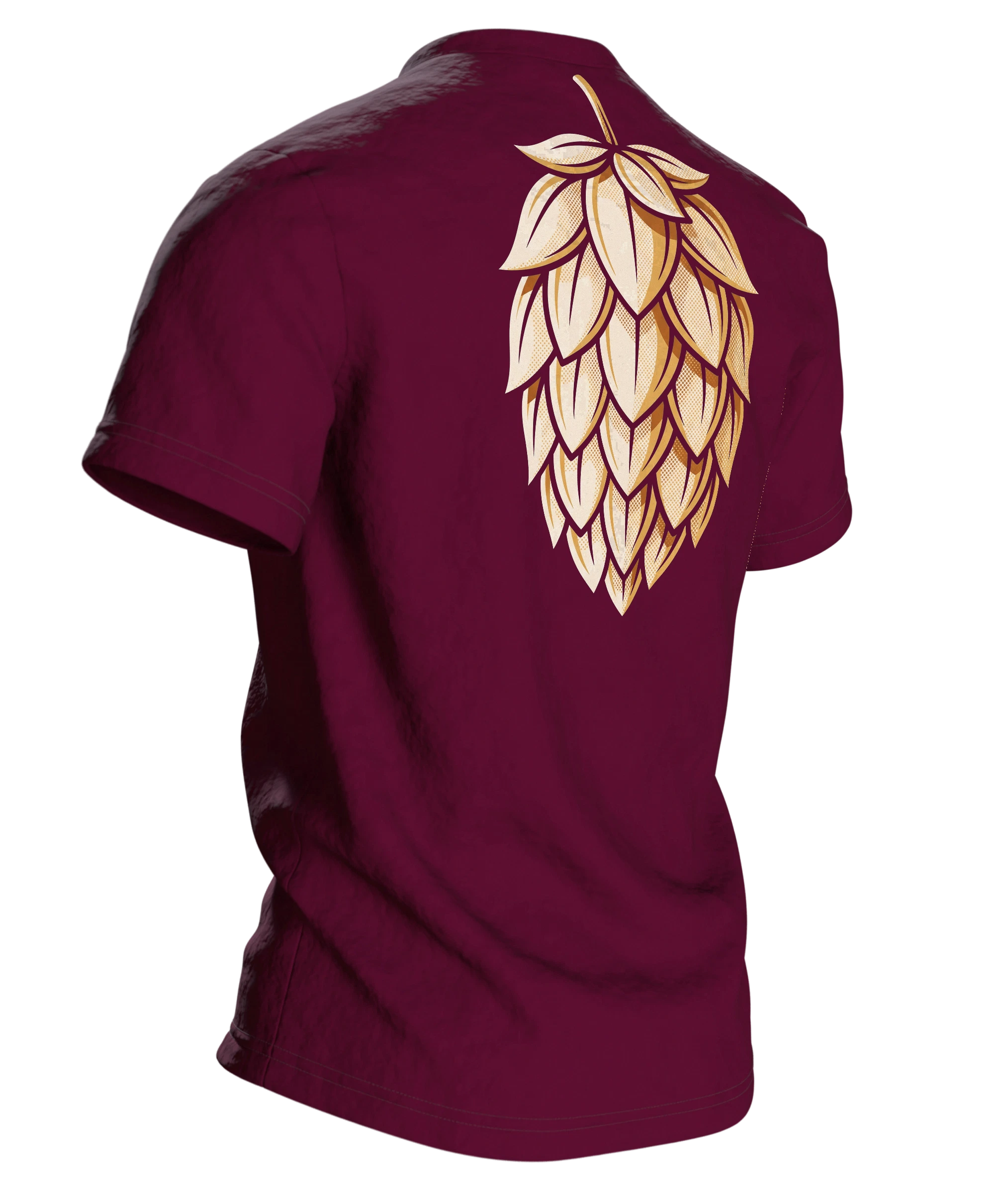 Braukessel T-Shirt "Bier ist vegan", Kupferkessel-Emblem im Retro-Stil, Rückseite schräg rechts