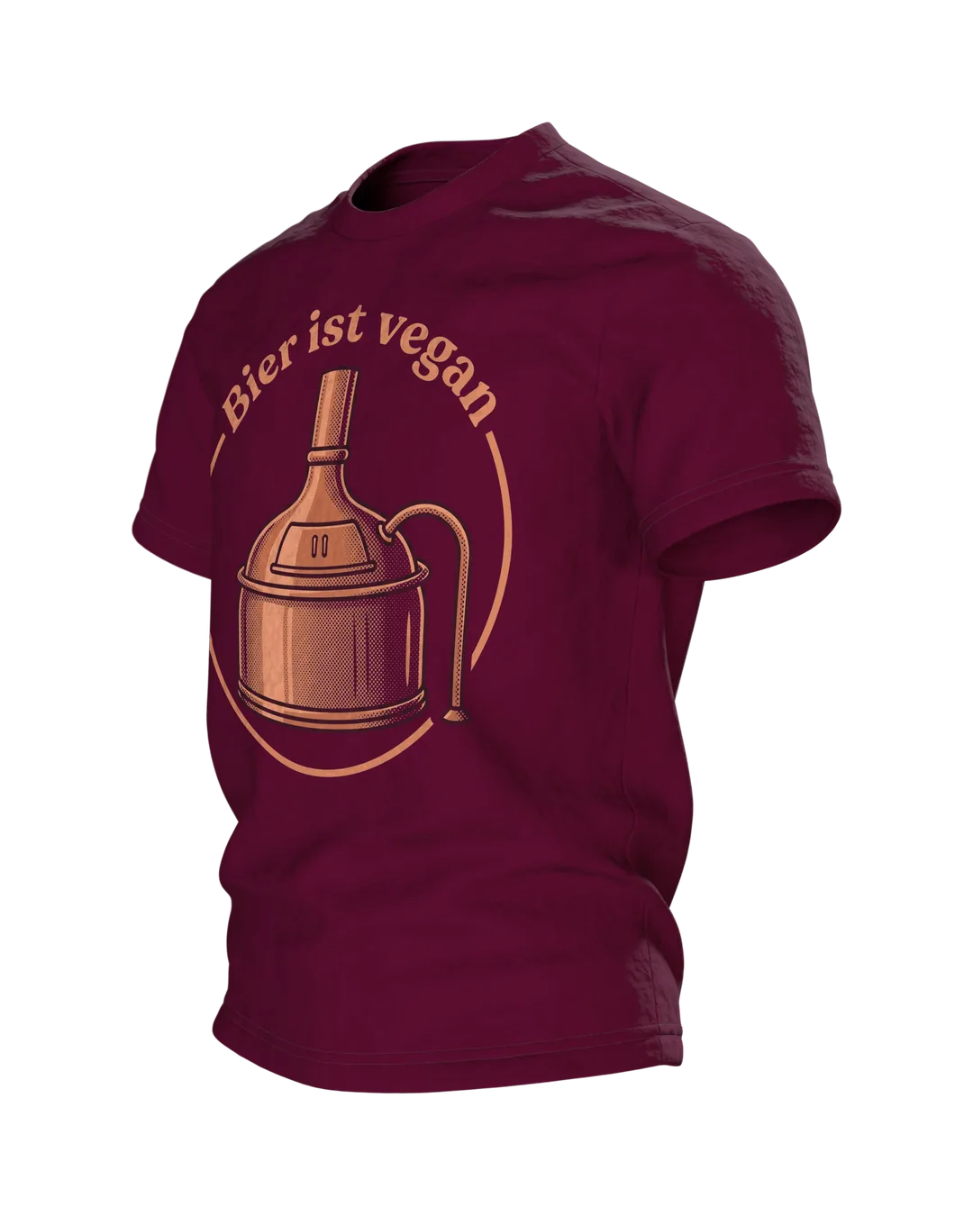 Braukessel T-Shirt "Bier ist vegan", Kupferkessel-Emblem im Retro-Stil, Seitenansicht rechts