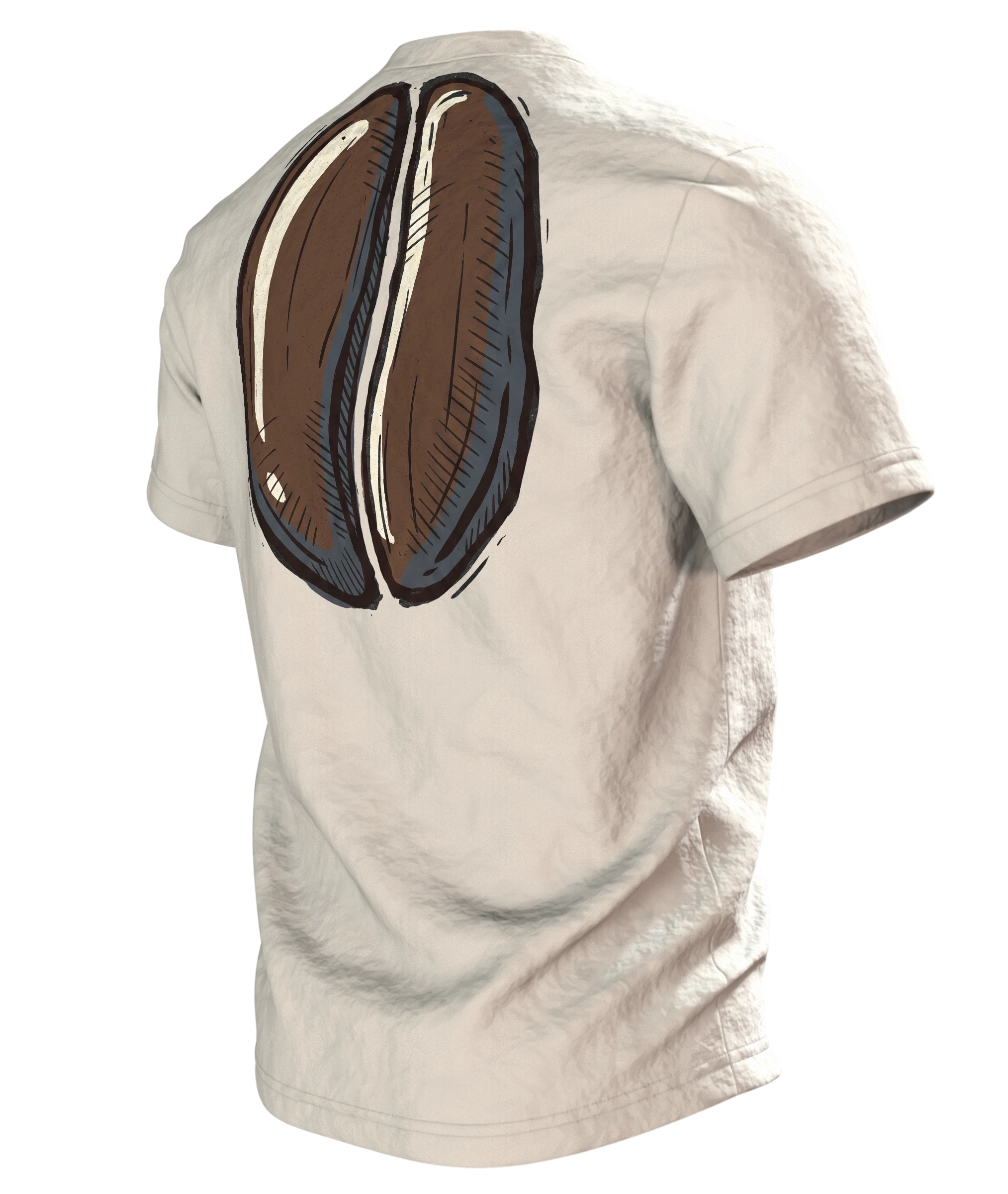 "Kaffee. Dann reden wir." T-Shirt, Kaffeetasse mit Dampf und Bohnen-Rücken, Rückseite schräg links