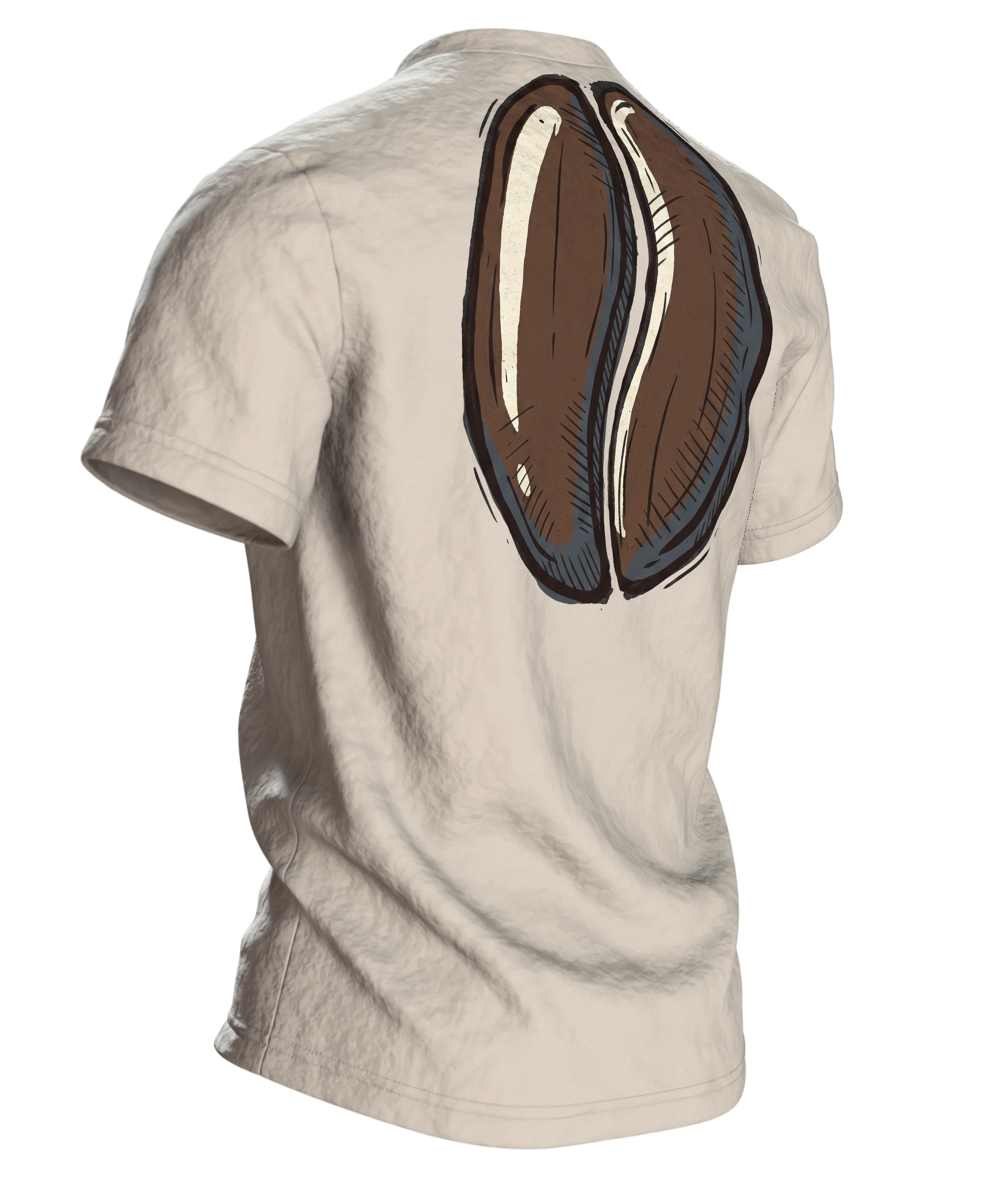 "Kaffee. Dann reden wir." T-Shirt, Kaffeetasse mit Dampf und Bohnen-Rücken, Rückseite schräg rechts