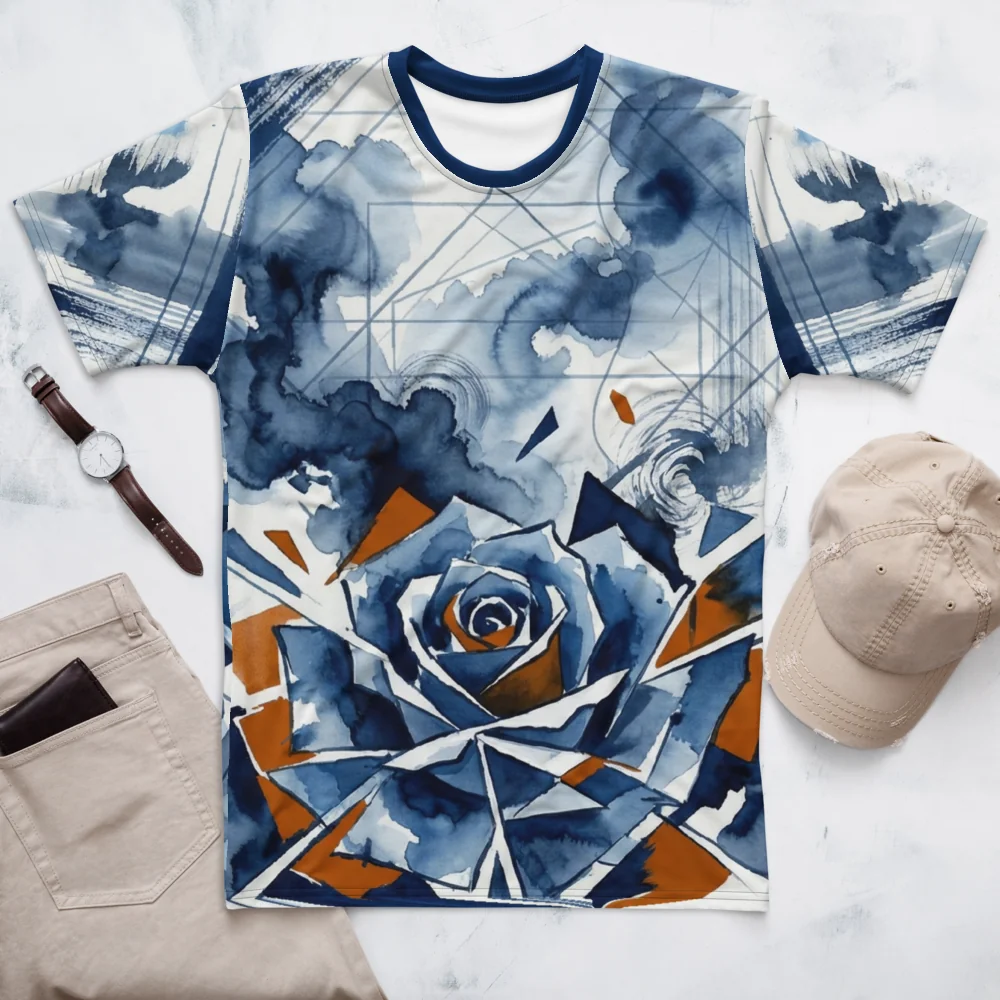 Polygon Rose T-Shirt — Fragment Aquarell Marine — Ansicht 3