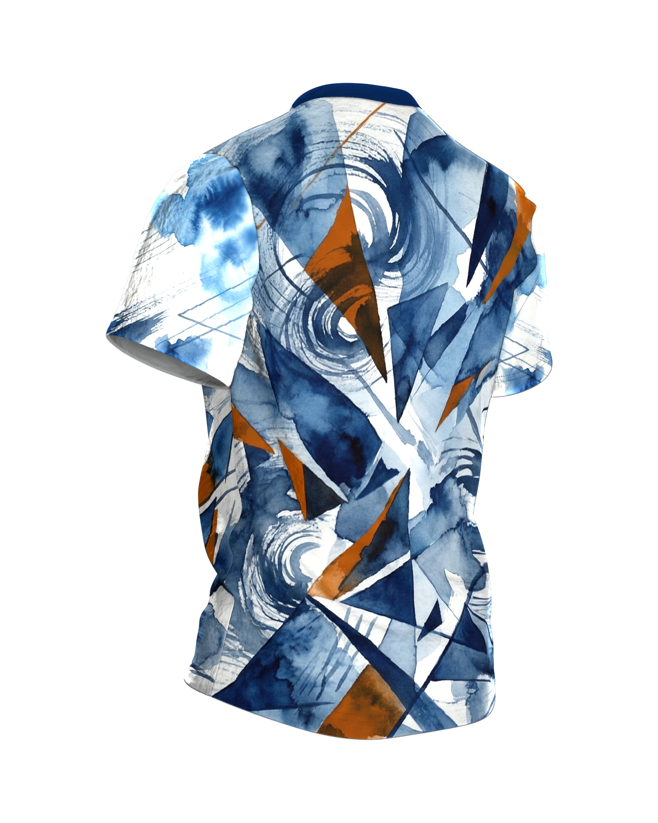 Polygon Rose T-Shirt, Aquarell-Rose in geometrischen Scherben, Splitter-Komposition am Rücken, Rückseite schräg rechts