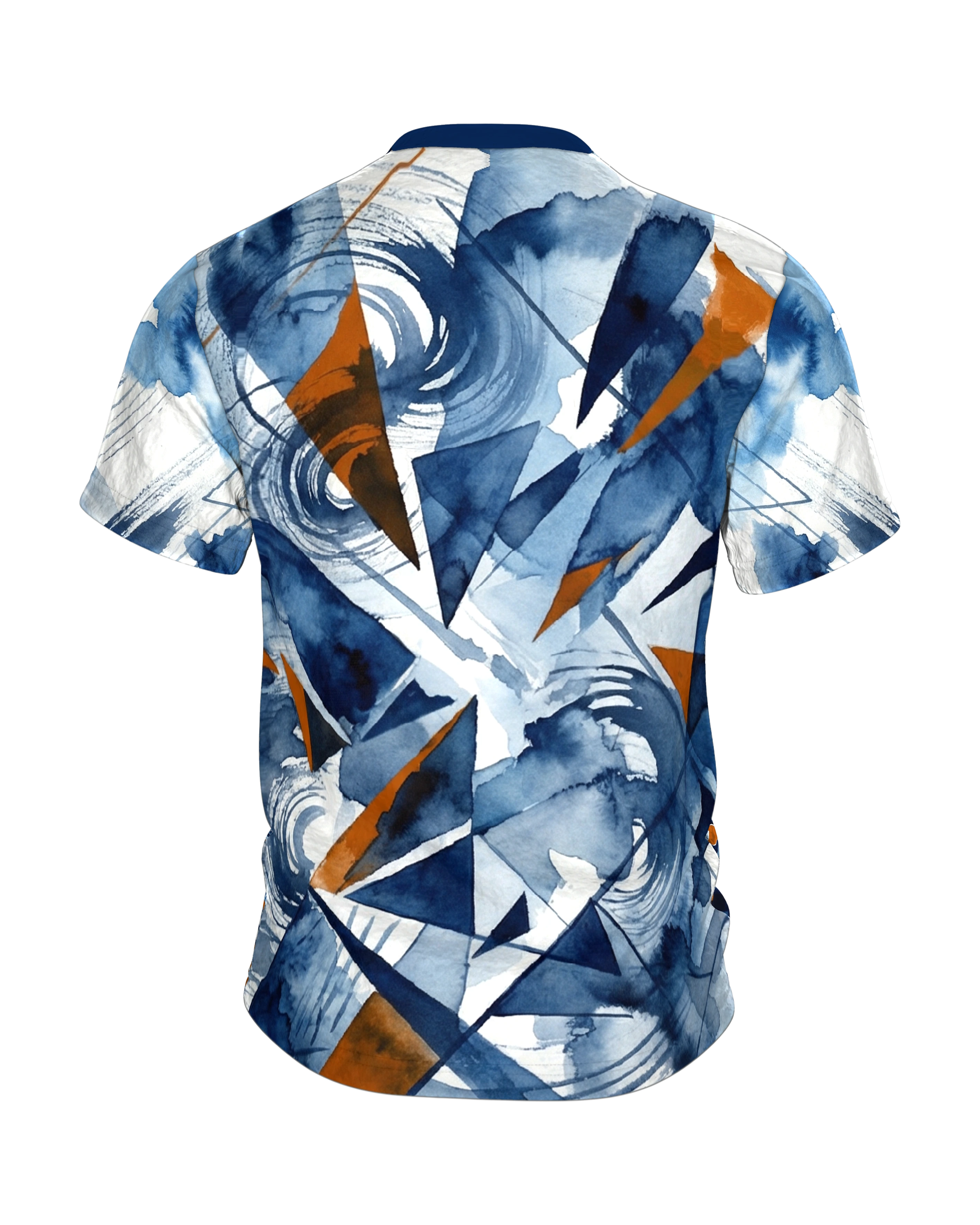 Polygon Rose T-Shirt, Aquarell-Rose in geometrischen Scherben, Splitter-Komposition am Rücken, Rückseite