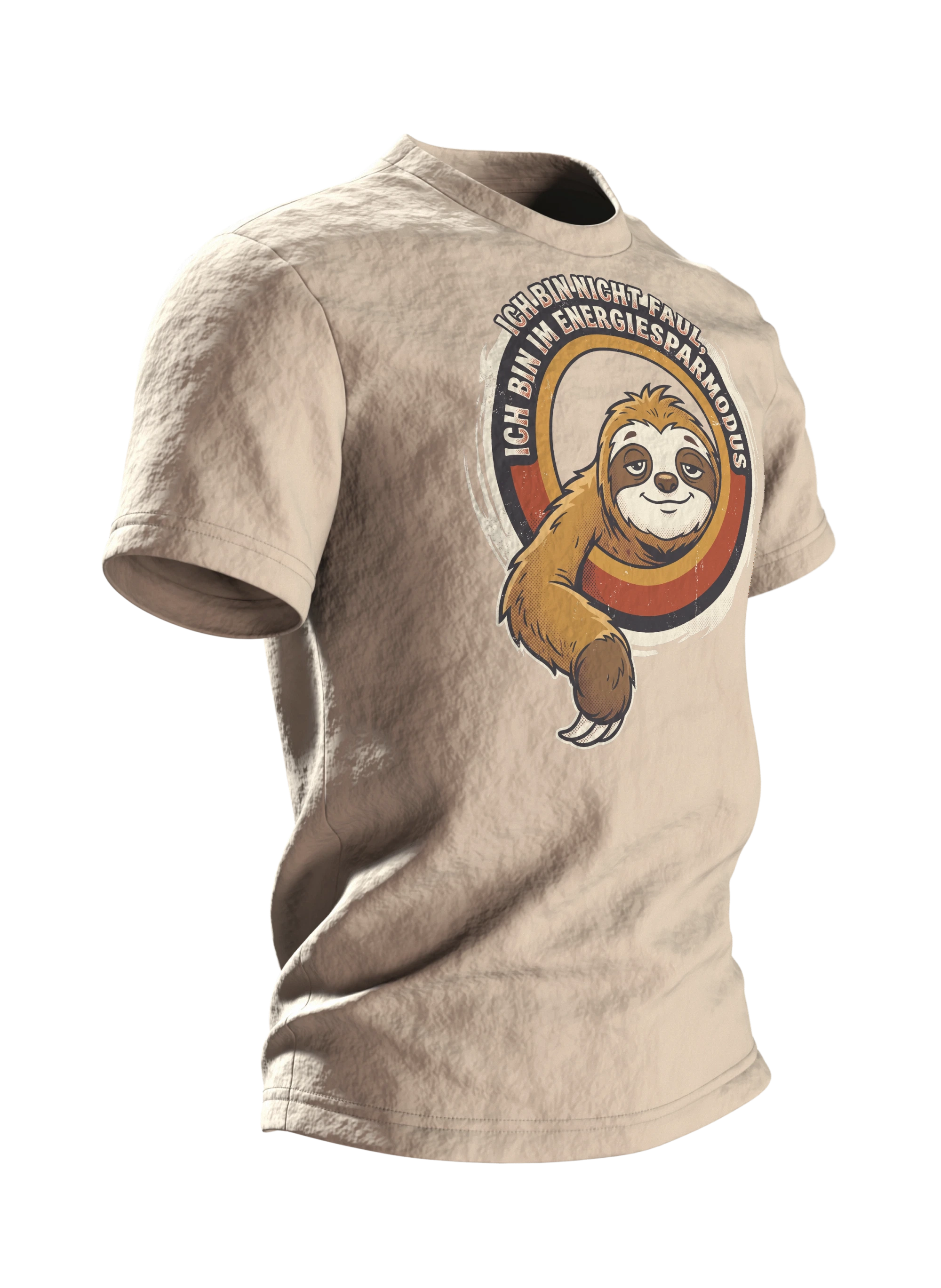 Faultier T-Shirt "Ich bin nicht faul, ich bin im Energiesparmodus", Retro-Badge, Seitenansicht links