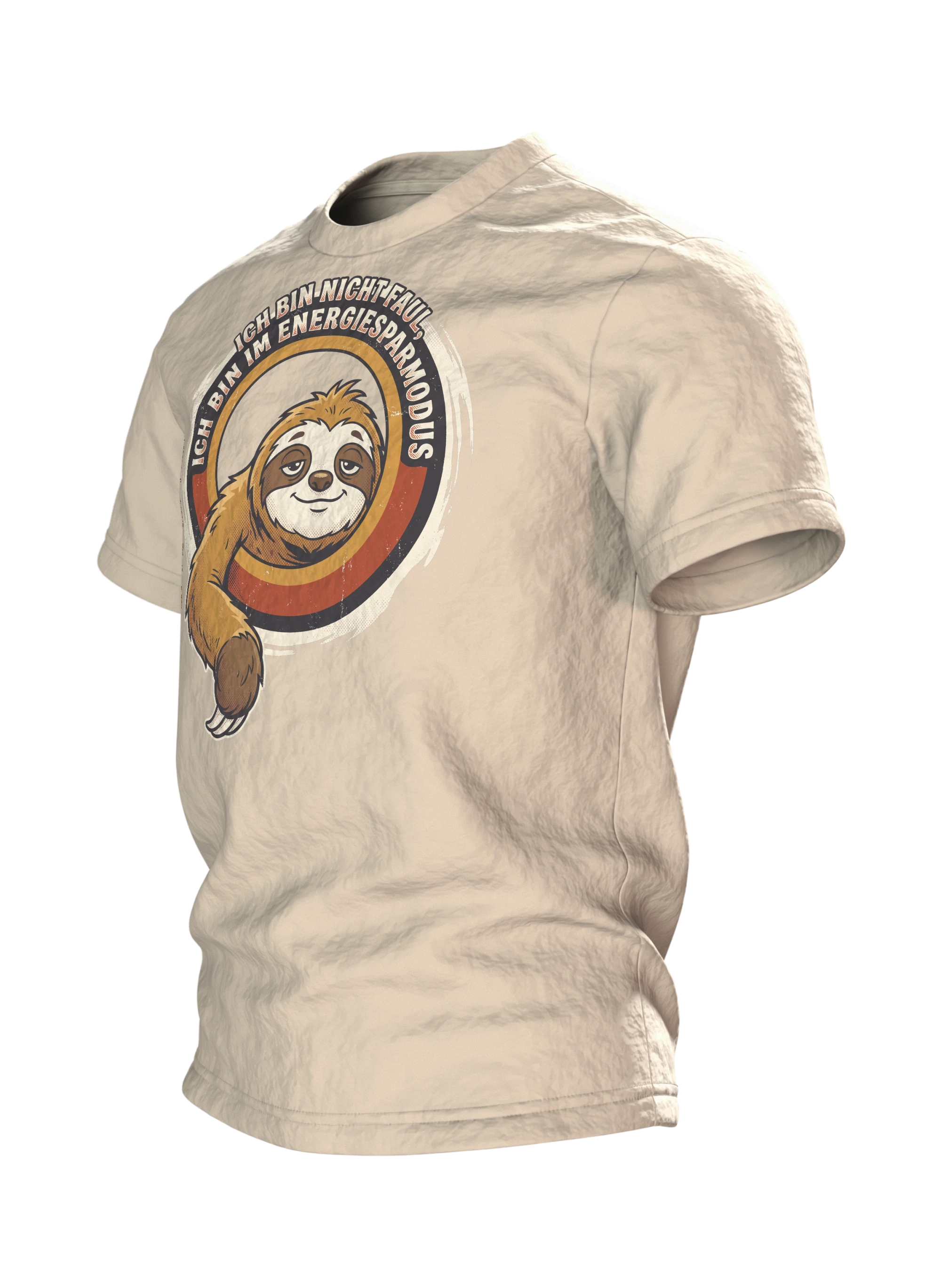Faultier T-Shirt "Ich bin nicht faul, ich bin im Energiesparmodus", Retro-Badge, Seitenansicht rechts