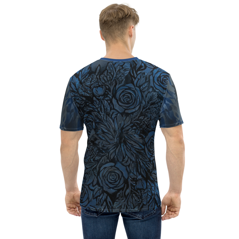 Schwarze Rosen T-Shirt – Mystische blaue Blüten