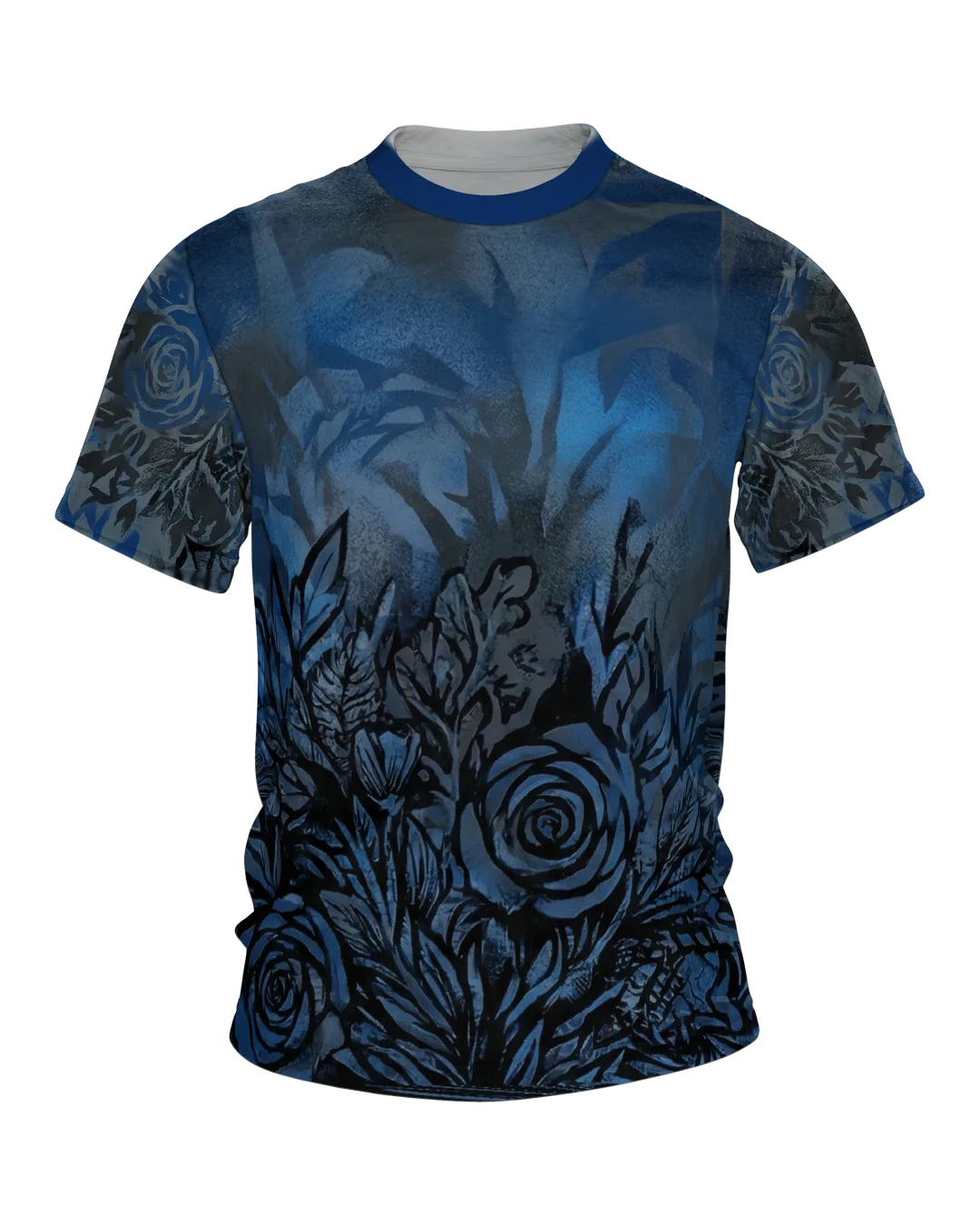Schwarze Rosen T-Shirt: Mystische blaue Blüten