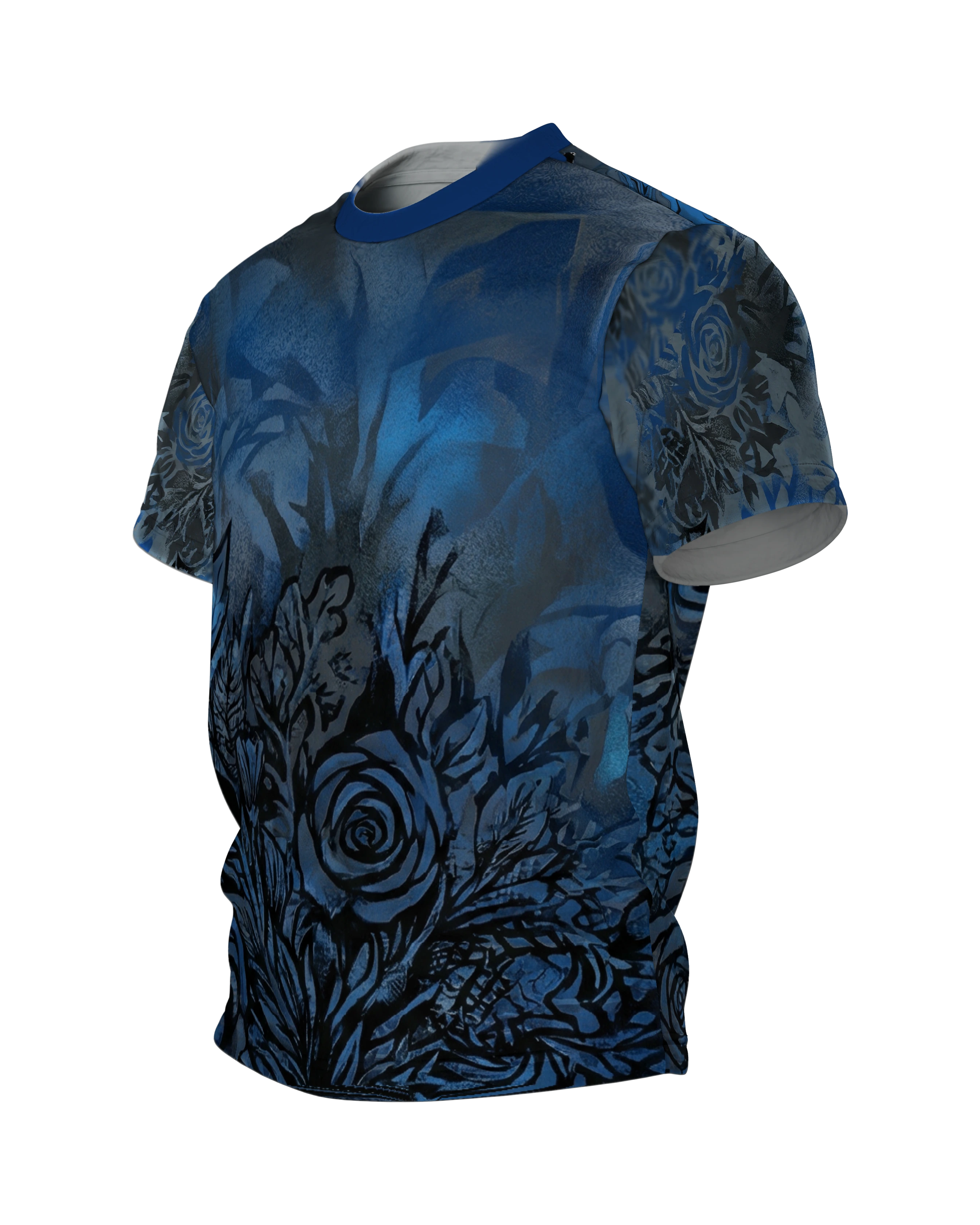 Schwarze Rosen T-Shirt: Mystische blaue Blüten, Seitenansicht rechts