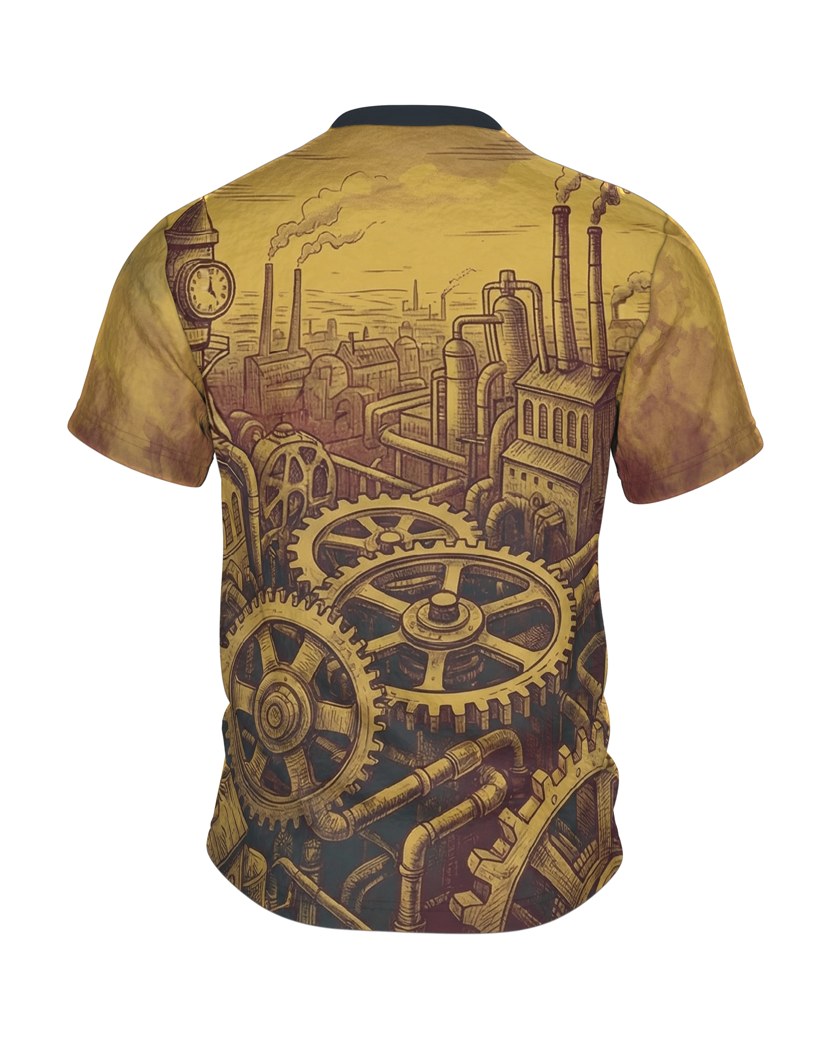 Vintage Steampunk Luftschiff & Zahnräder T-Shirt, Rückseite