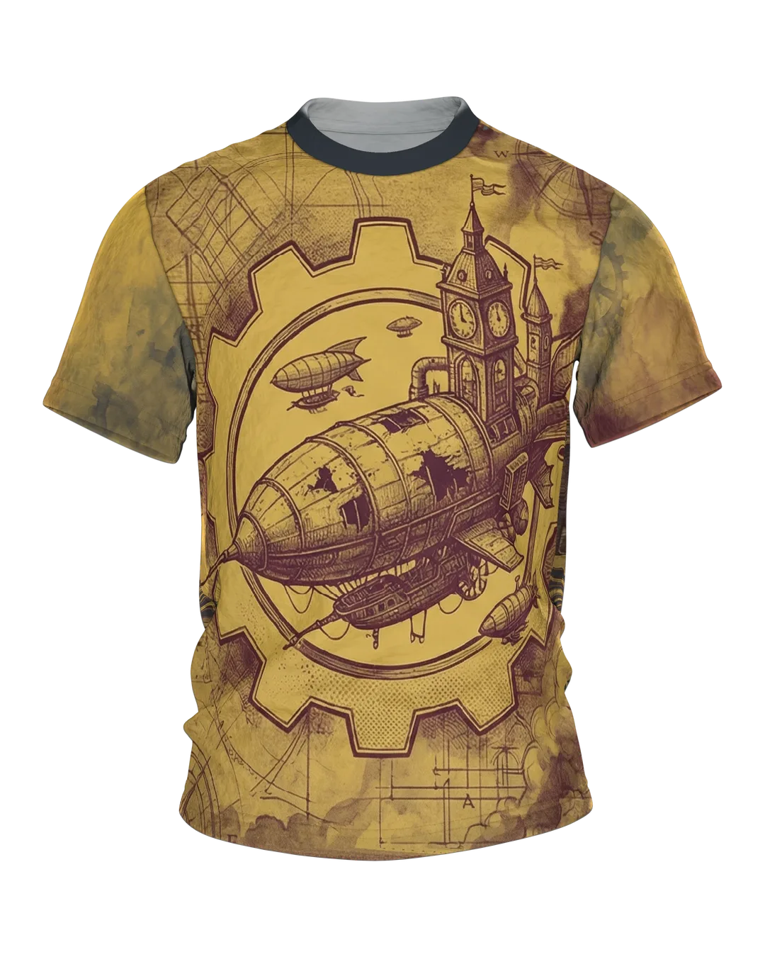 Vintage Steampunk Luftschiff & Zahnräder T-Shirt