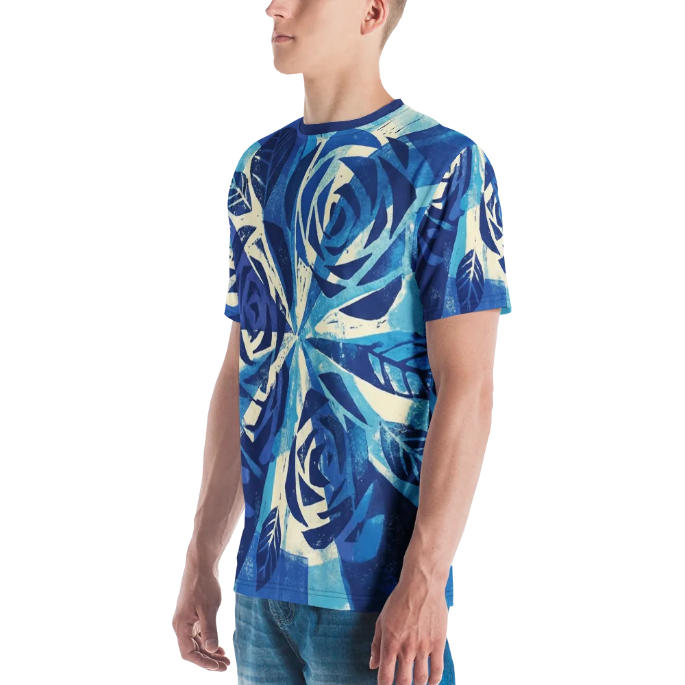 Radial Strahlen T-Shirt — Konstruktivismus Linocut Indigo — Ansicht 5