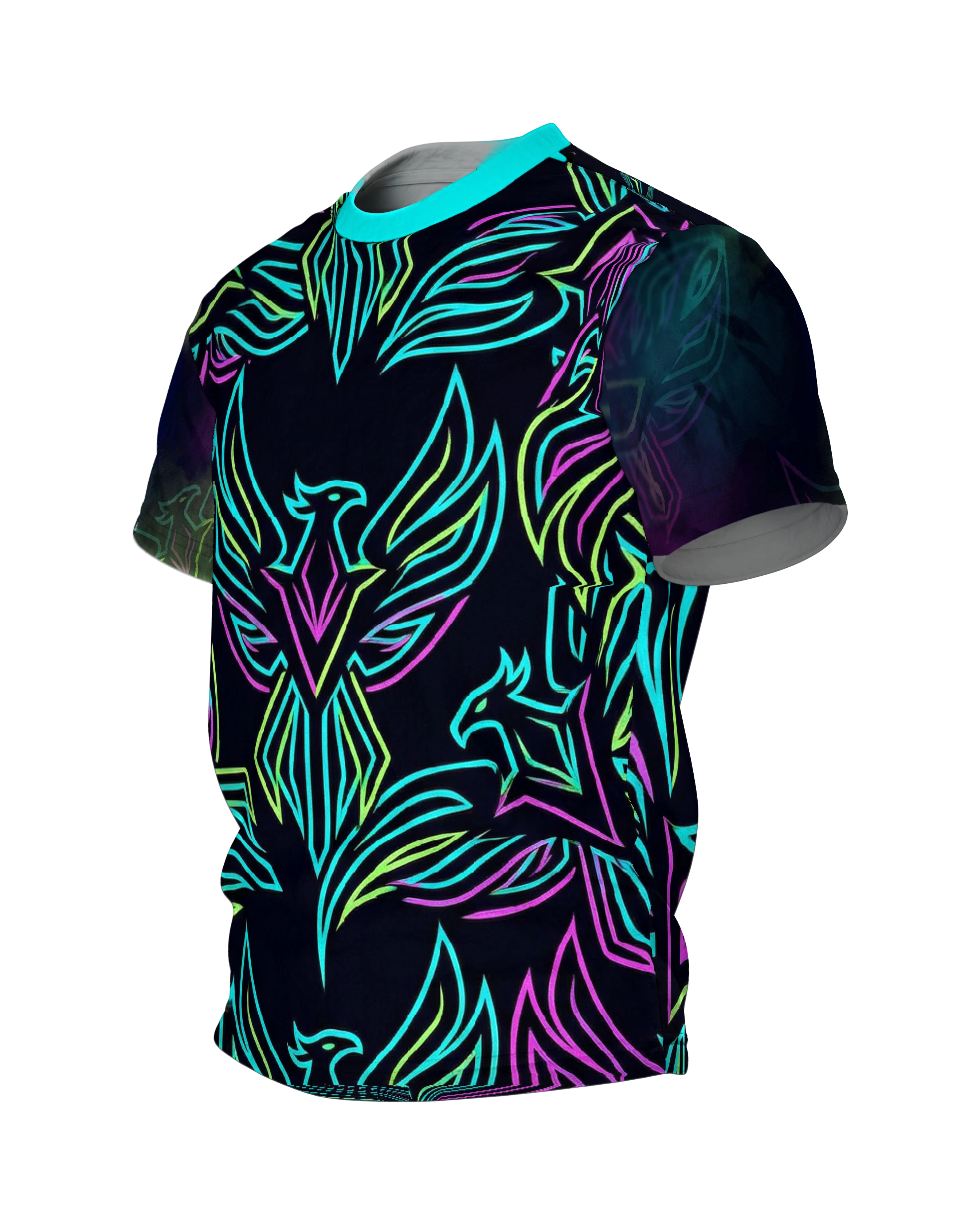 Neon Phönix T-Shirt: Cyberpunk Style, Seitenansicht rechts