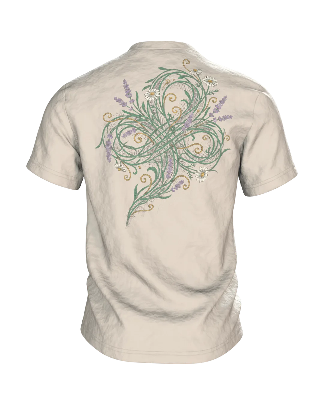 "Chaos-Koordinatorin" T-Shirt, Schreibschrift mit Lavendel und Kamille, Rückseite
