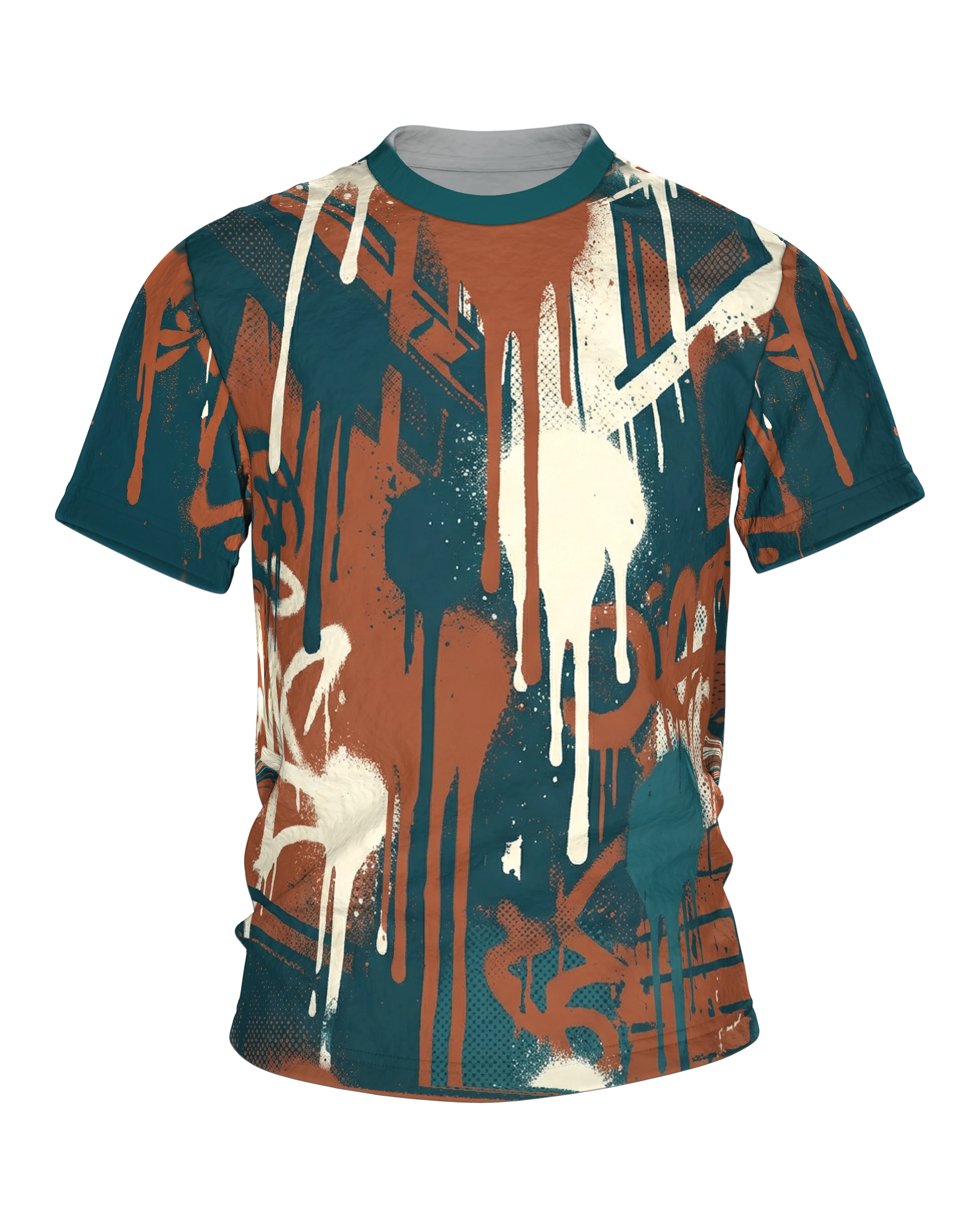 Graffiti Drips T-Shirt, Hinterhof-Fassaden mit laufender Farbe, Häuserschlucht am Rücken