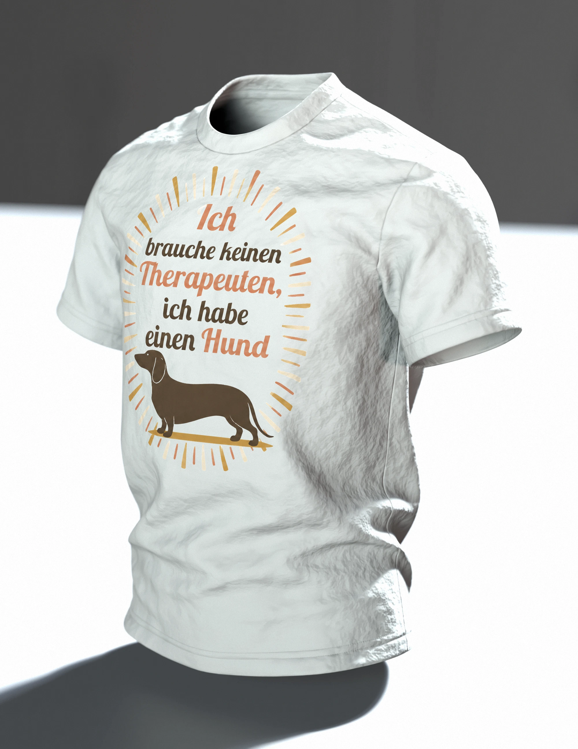 Hund Therapeut Spruch T-Shirt: Vintage Dackel Design, Im Raum, schräg
