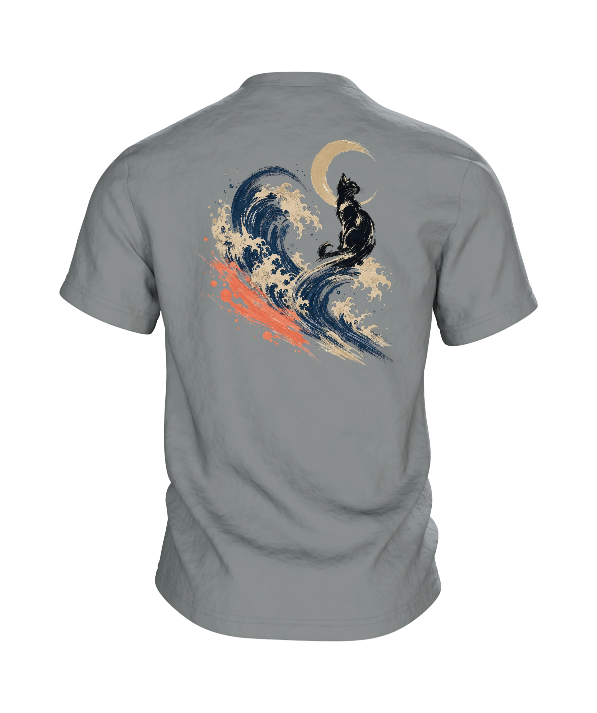 Schwarze Katze auf tosender Welle – Japan T-Shirt