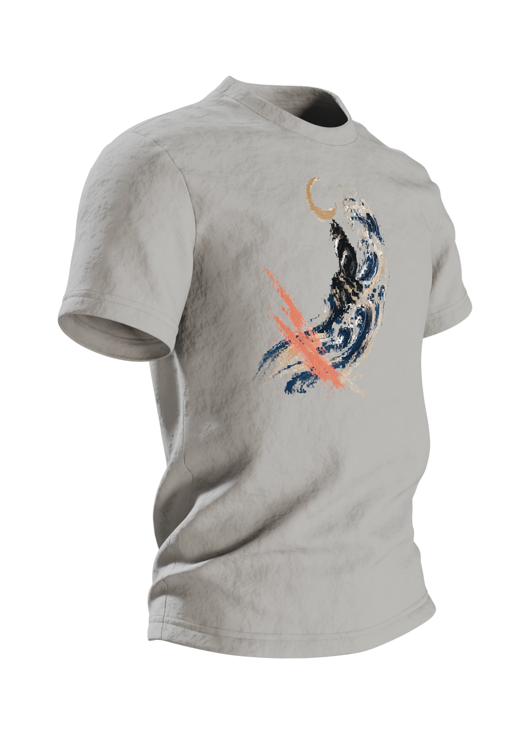 Schwarze Katze auf tosender Welle – Japan T-Shirt — Linker Ärmel