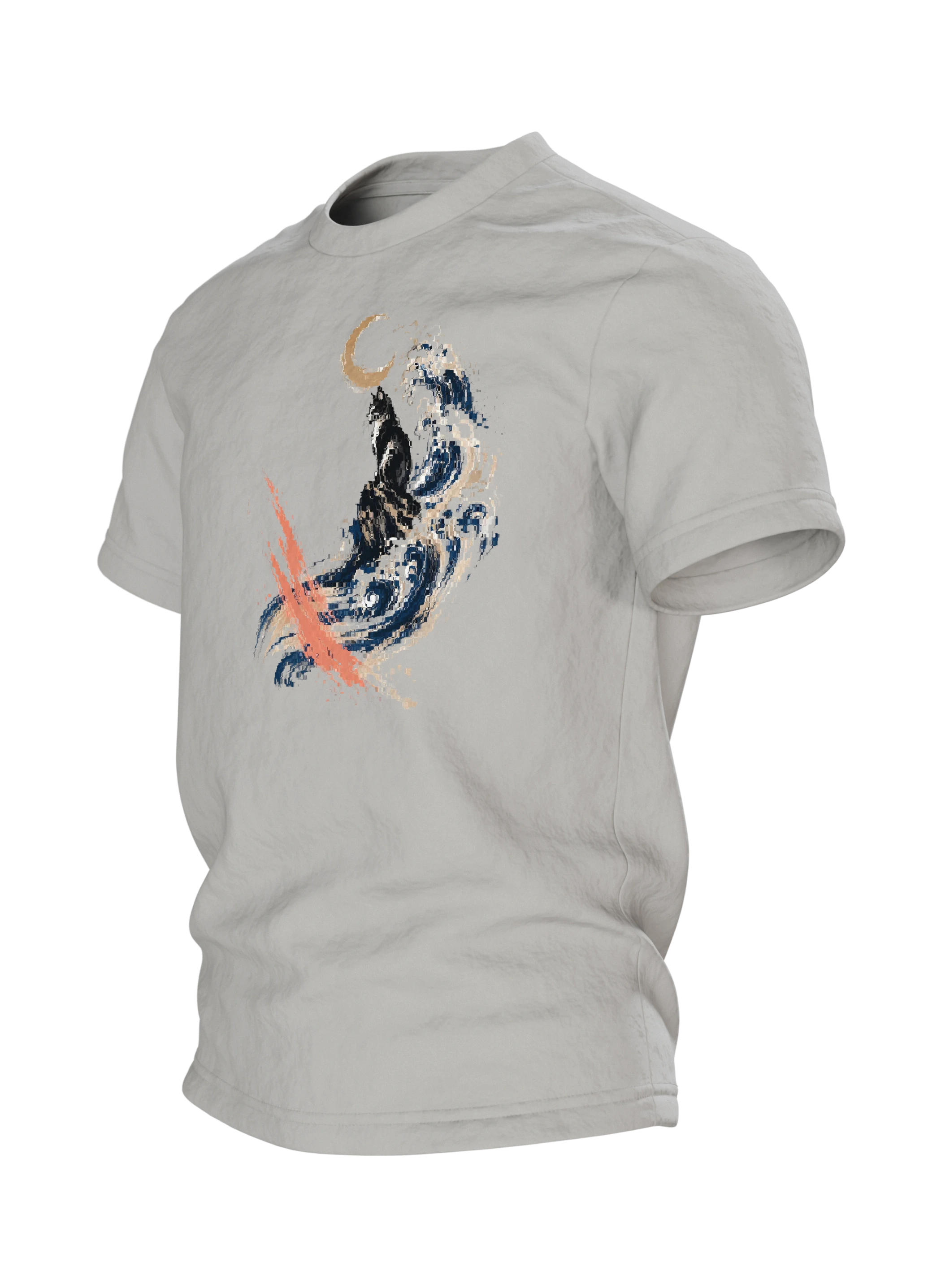 Schwarze Katze auf tosender Welle – Japan T-Shirt — Rechter Ärmel
