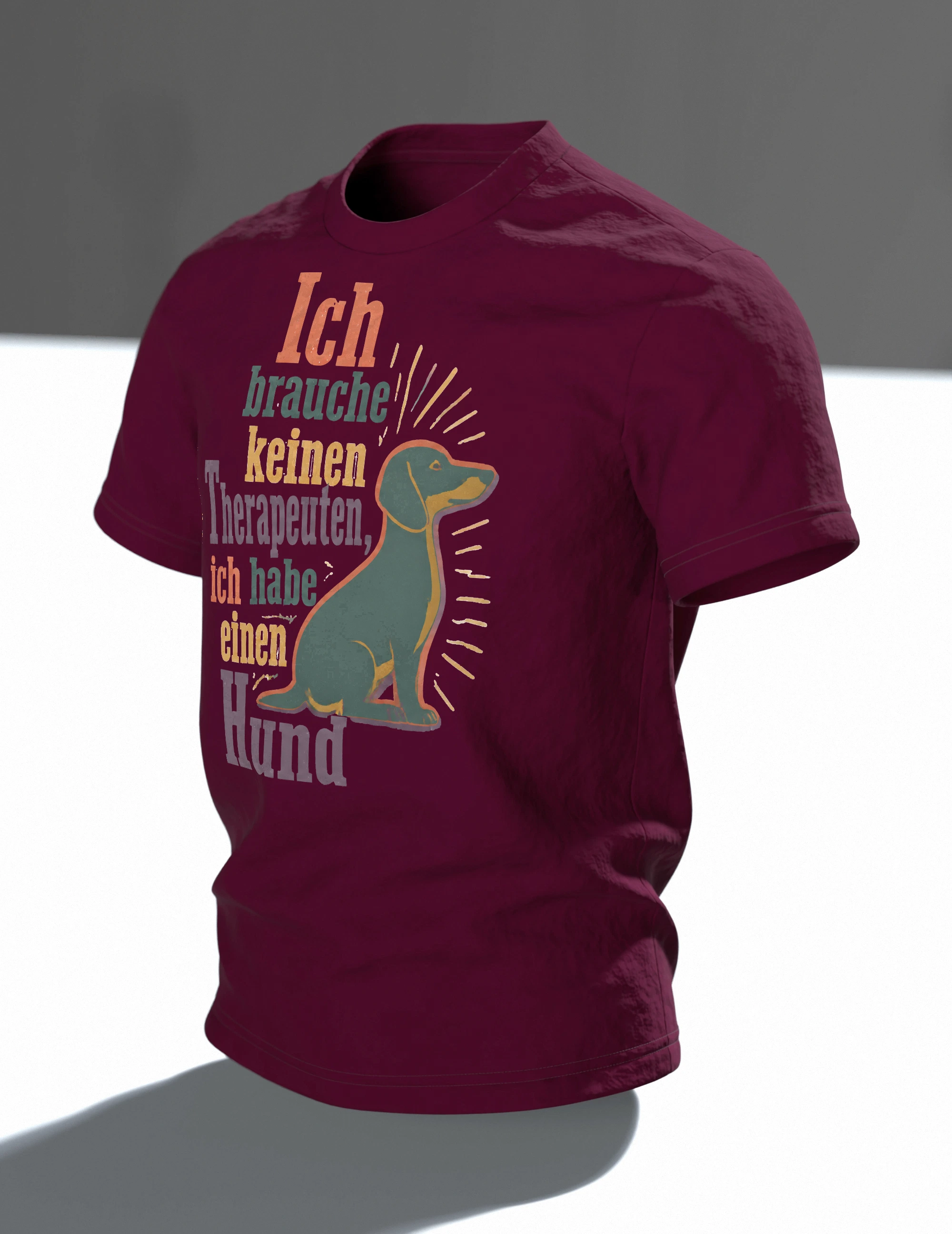 Ich brauche keinen Therapeuten T-Shirt: Vintage Hund Design, Im Raum, schräg