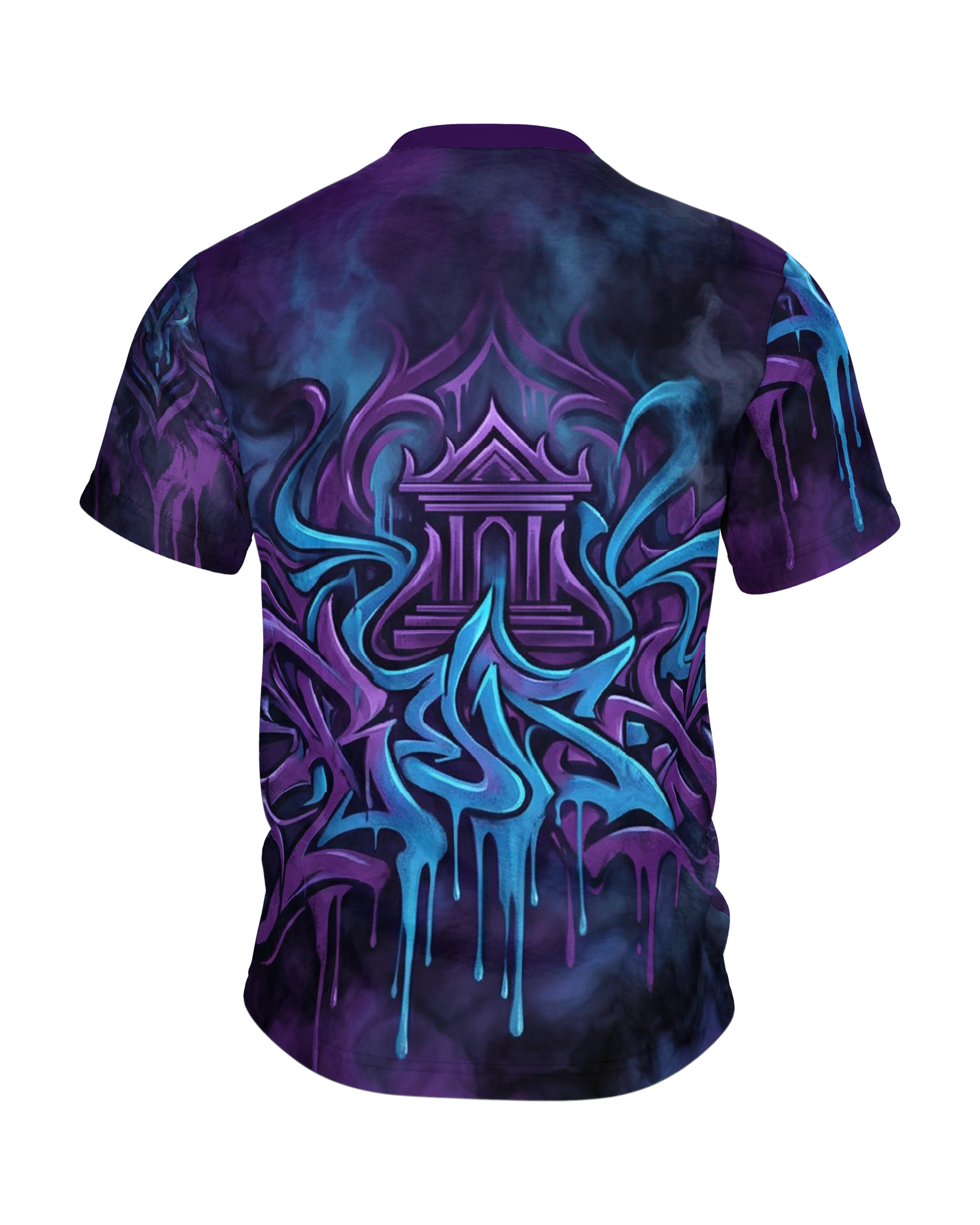 Mystisches Graffiti Tempel T-Shirt: Neon Drips, Rückseite