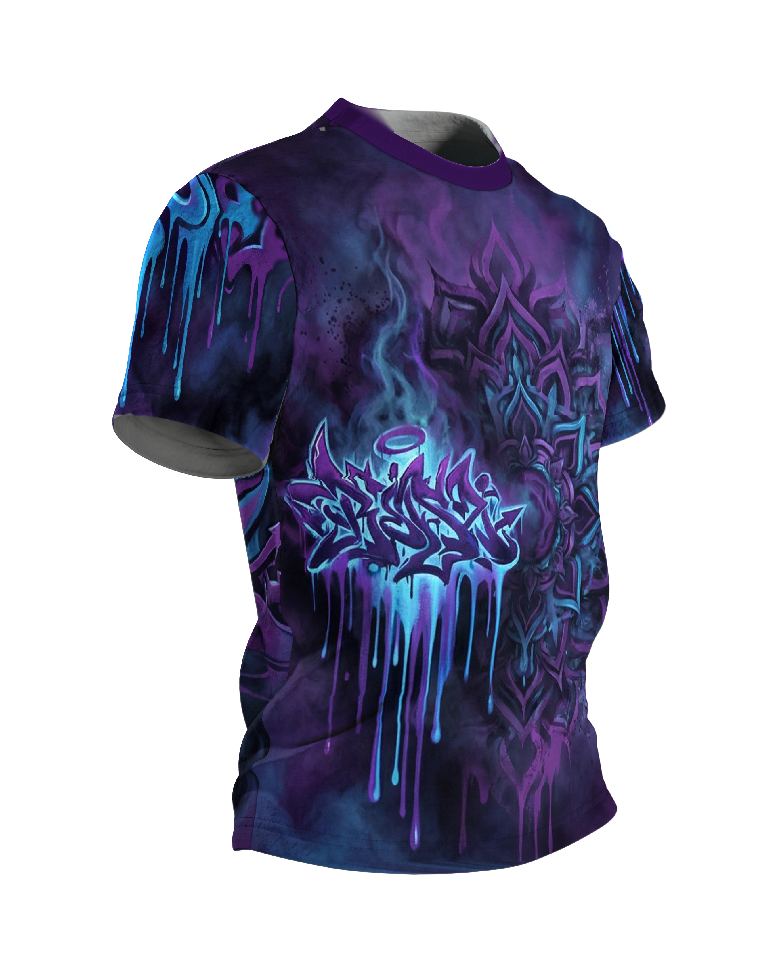 Mystisches Graffiti Tempel T-Shirt: Neon Drips, Seitenansicht links
