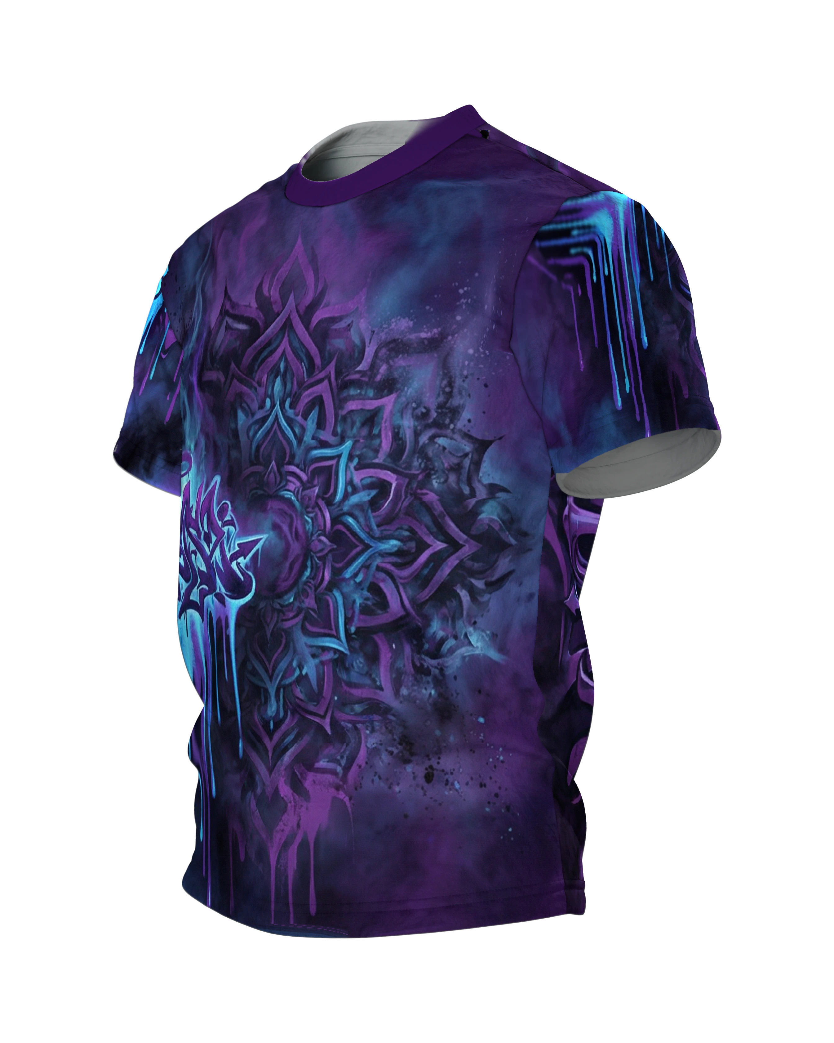 Mystisches Graffiti Tempel T-Shirt: Neon Drips, Seitenansicht rechts
