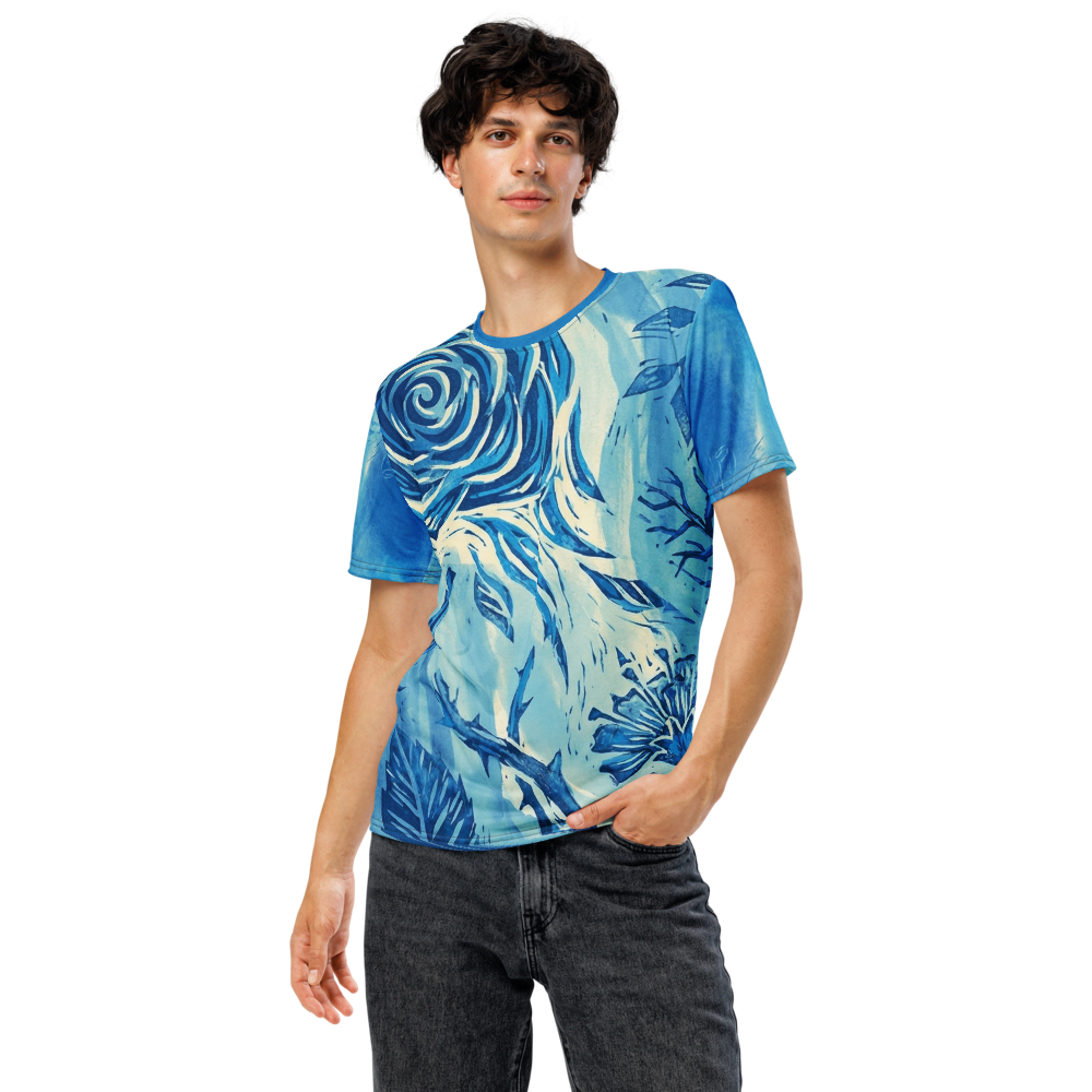 Blaue Rose im Linolschnitt — Zentrale Botanik T-Shirt
