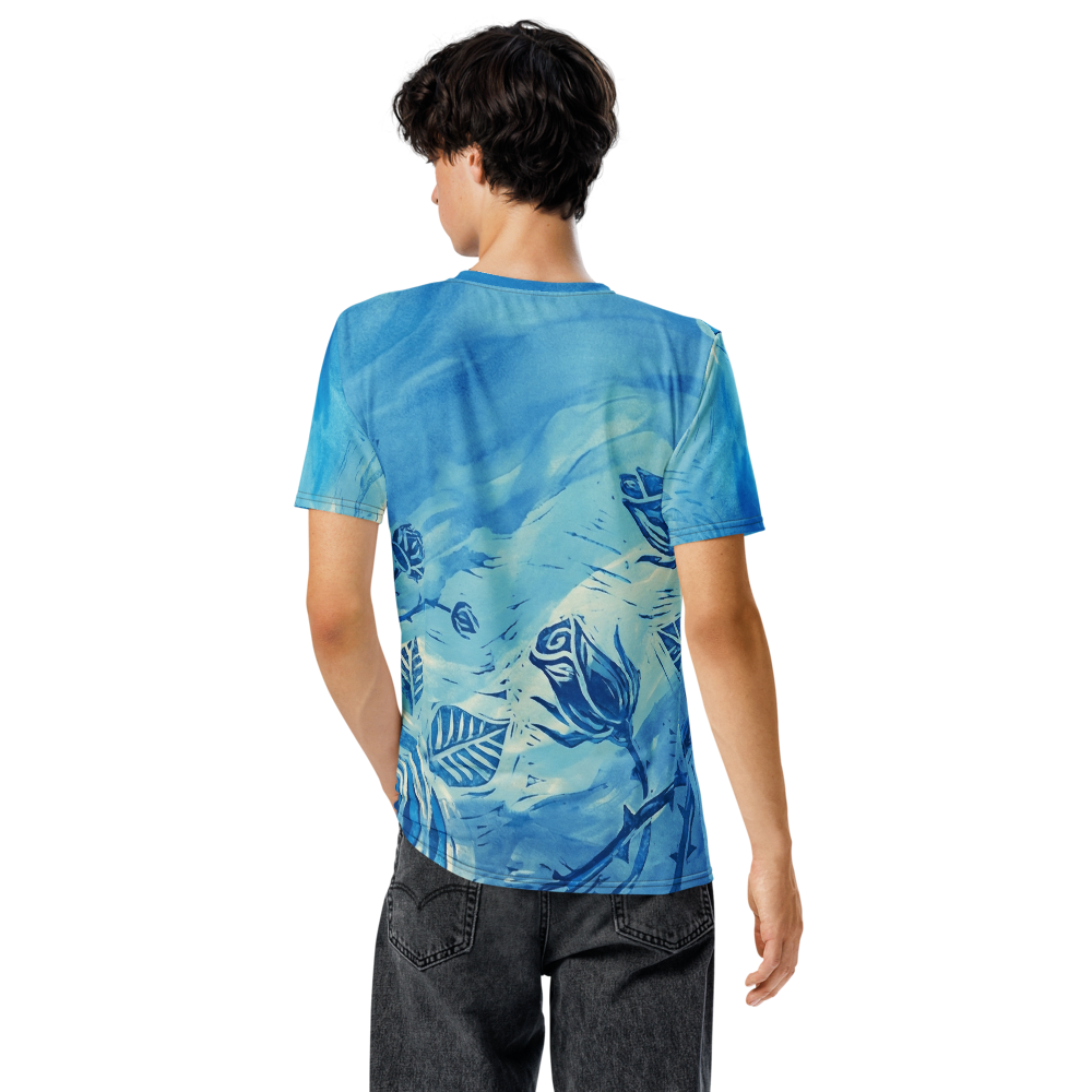 Blaue Rose im Linolschnitt — Zentrale Botanik T-Shirt