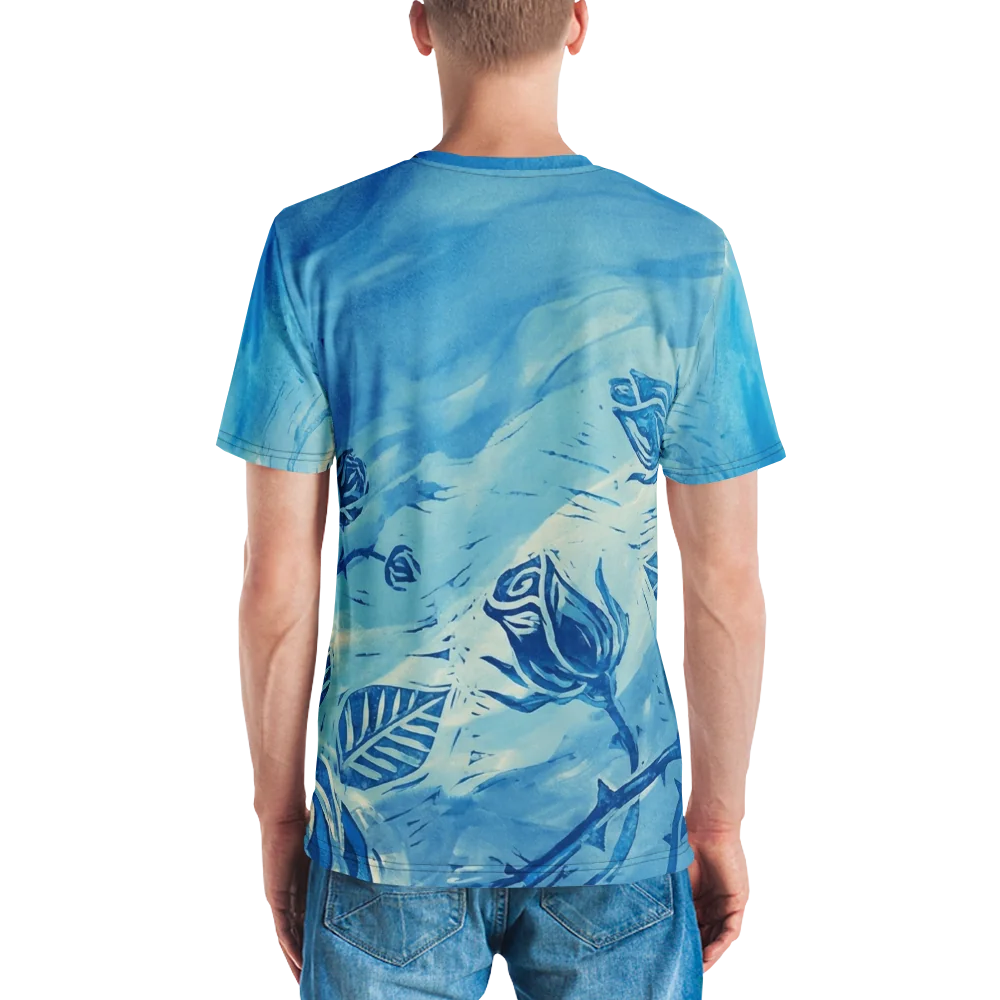 Linolschnitt Rose T-Shirt — Blaue Botanik — Ansicht 7