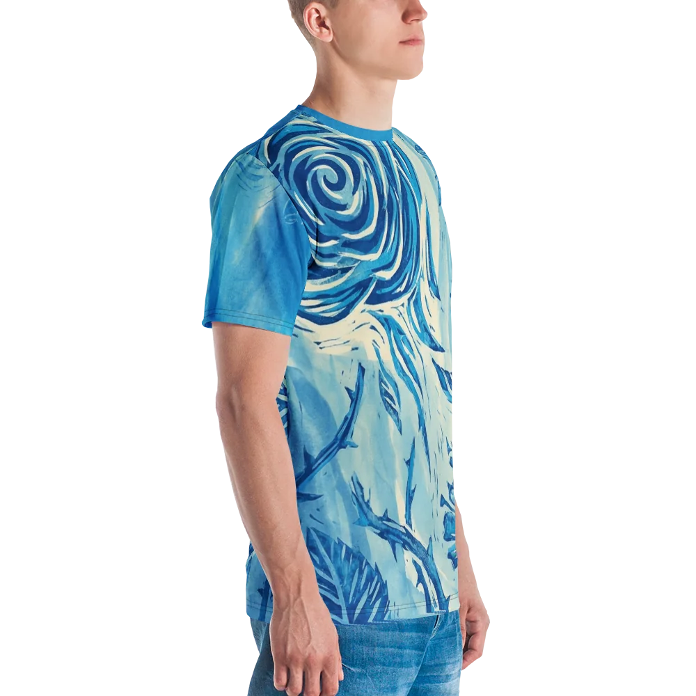 Linolschnitt Rose T-Shirt — Blaue Botanik — Ansicht 6