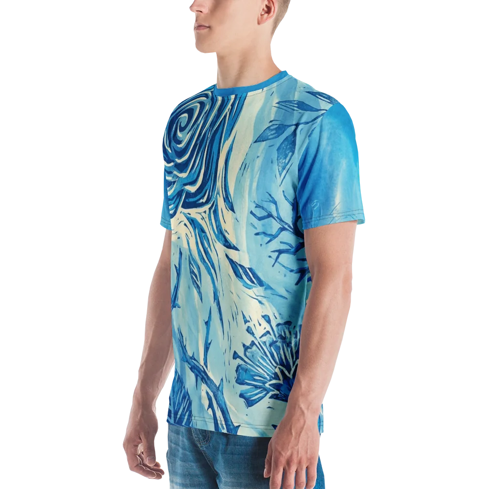 Linolschnitt Rose T-Shirt — Blaue Botanik — Ansicht 5