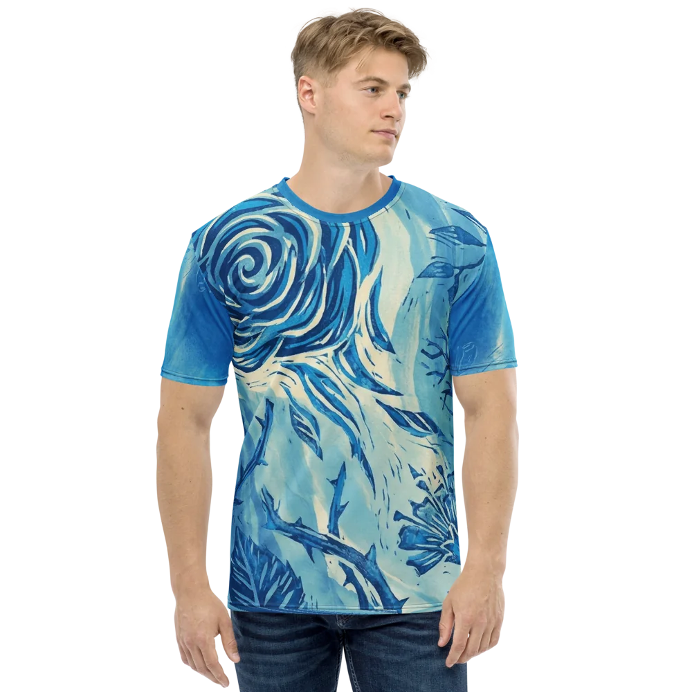 Linolschnitt Rose T-Shirt — Blaue Botanik — Ansicht 8