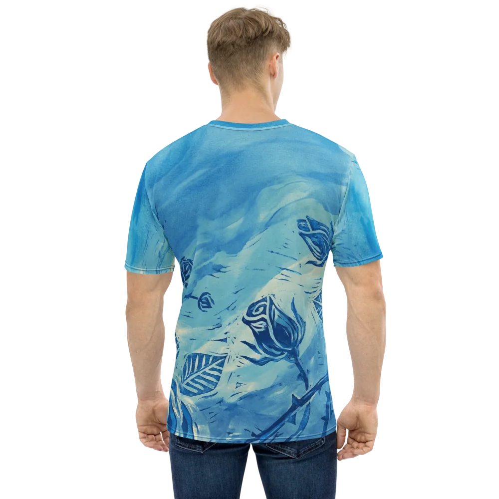 Linolschnitt Rose T-Shirt — Blaue Botanik