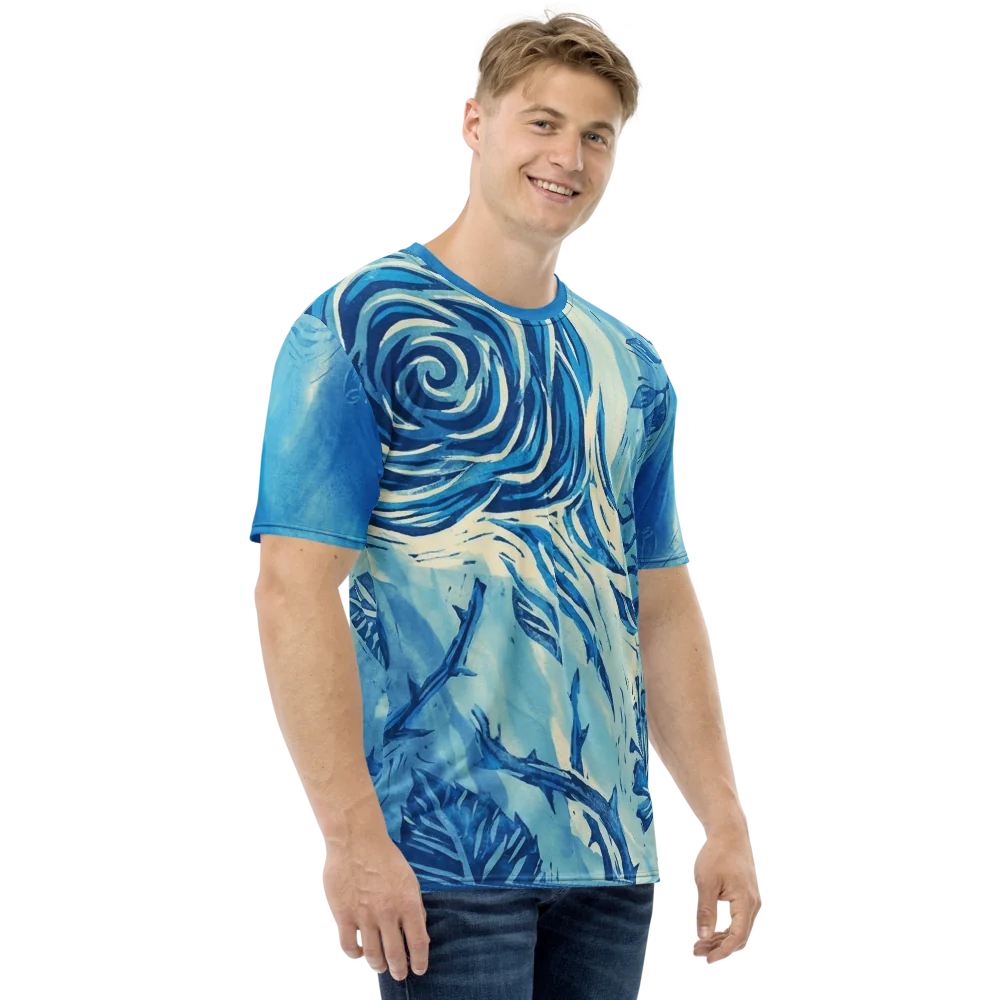 Linolschnitt Rose T-Shirt — Blaue Botanik