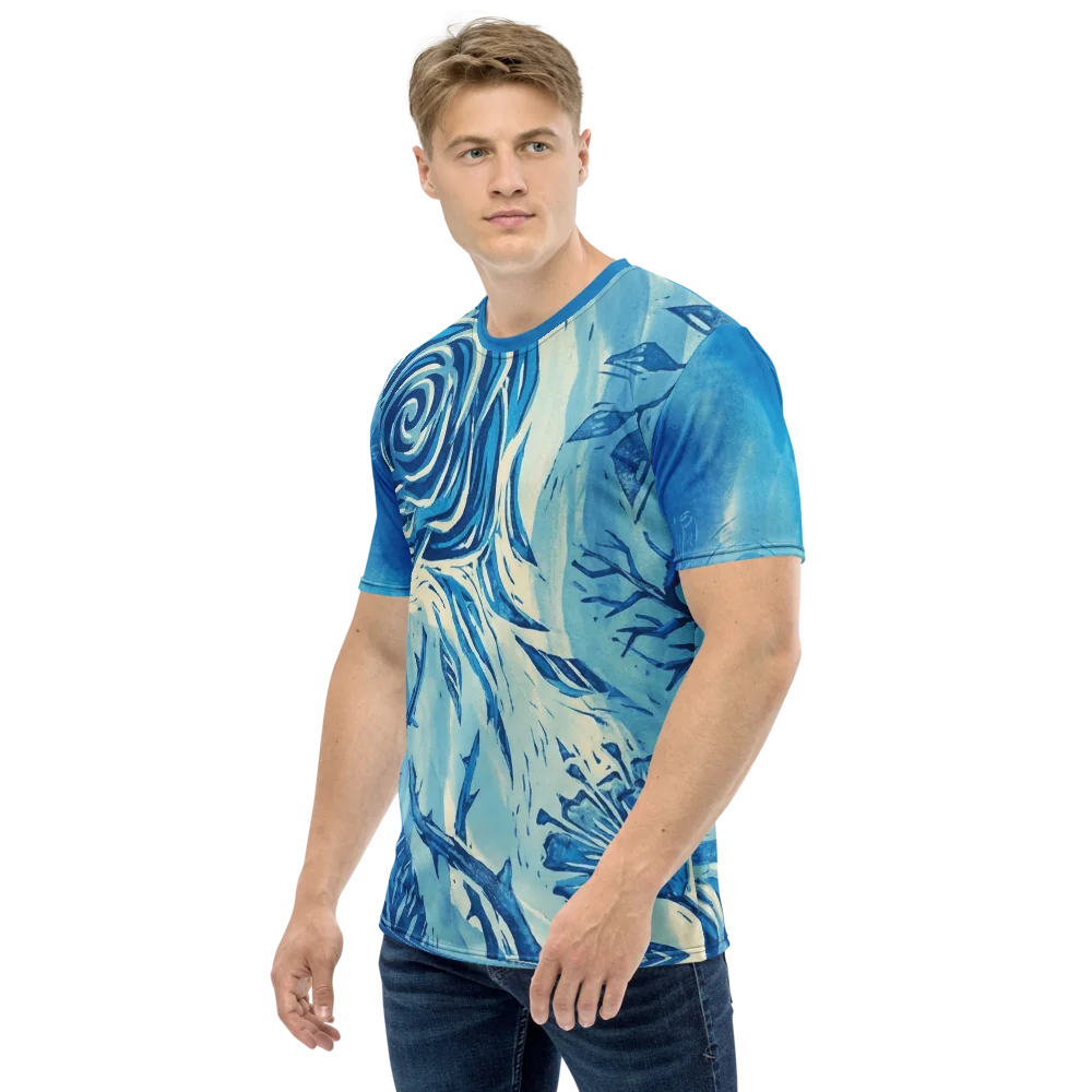 Linolschnitt Rose T-Shirt — Blaue Botanik