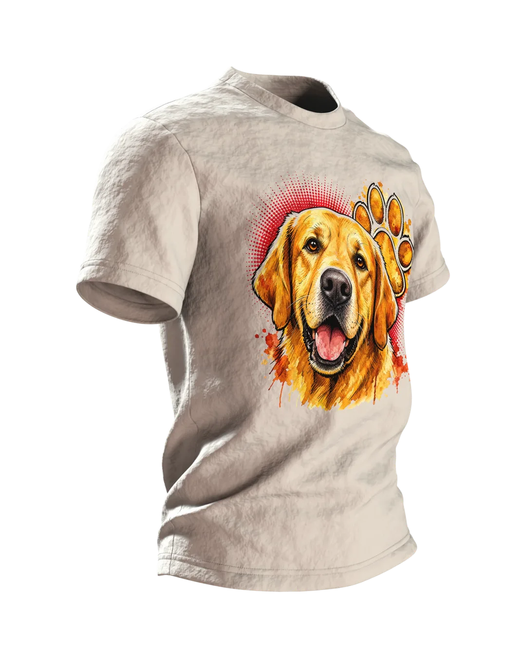 Labrador T-Shirt, goldenes Aquarell-Porträt mit Pfoten-Rücken, Seitenansicht links