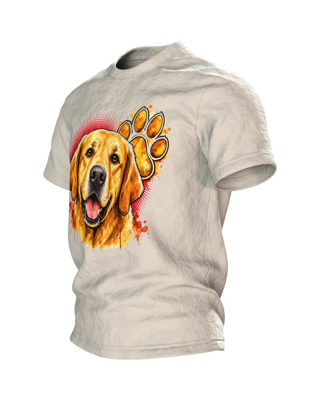 Labrador T-Shirt, goldenes Aquarell-Porträt mit Pfoten-Rücken, Seitenansicht rechts