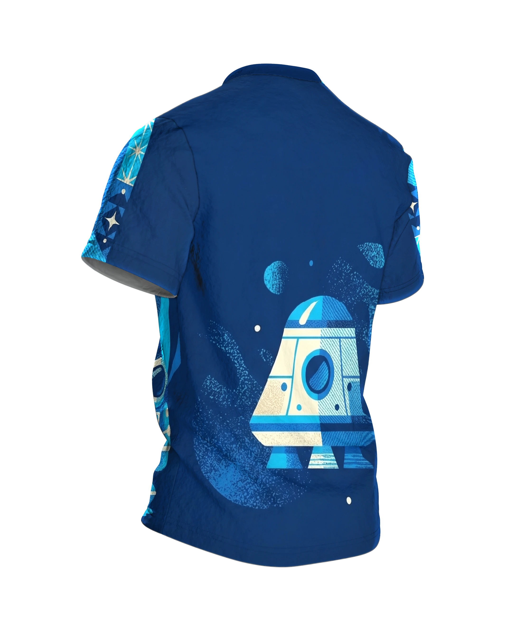 Retro Astronaut & Raumkapsel T-Shirt: Kosmos, Rückseite schräg rechts