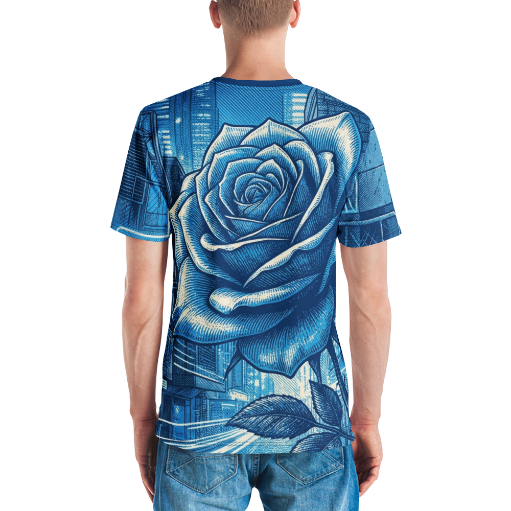 Cyberpunk Rose Bleistift Stadt — Monochrom Blau T-Shirt