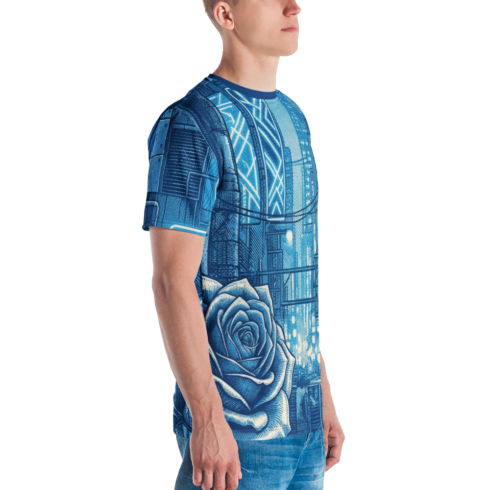 Cyberpunk Rose Bleistift Stadt — Monochrom Blau T-Shirt