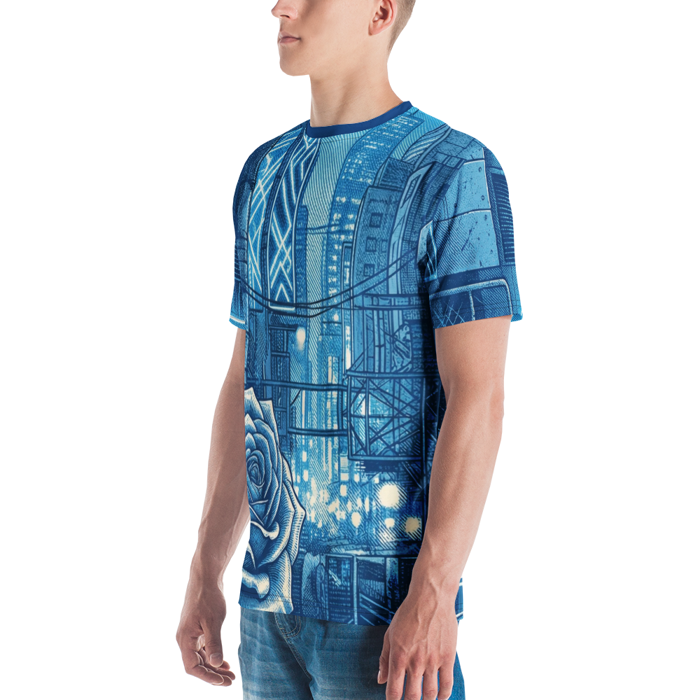 Cyberpunk Rose Bleistift Stadt — Monochrom Blau T-Shirt