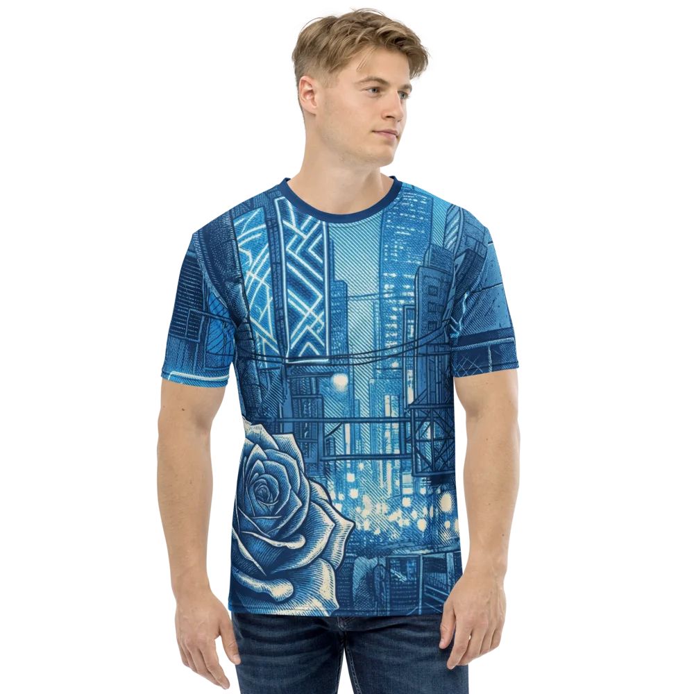 Cyberpunk Rose T-Shirt — Bleistift Stadt Monochrom — Ansicht 8