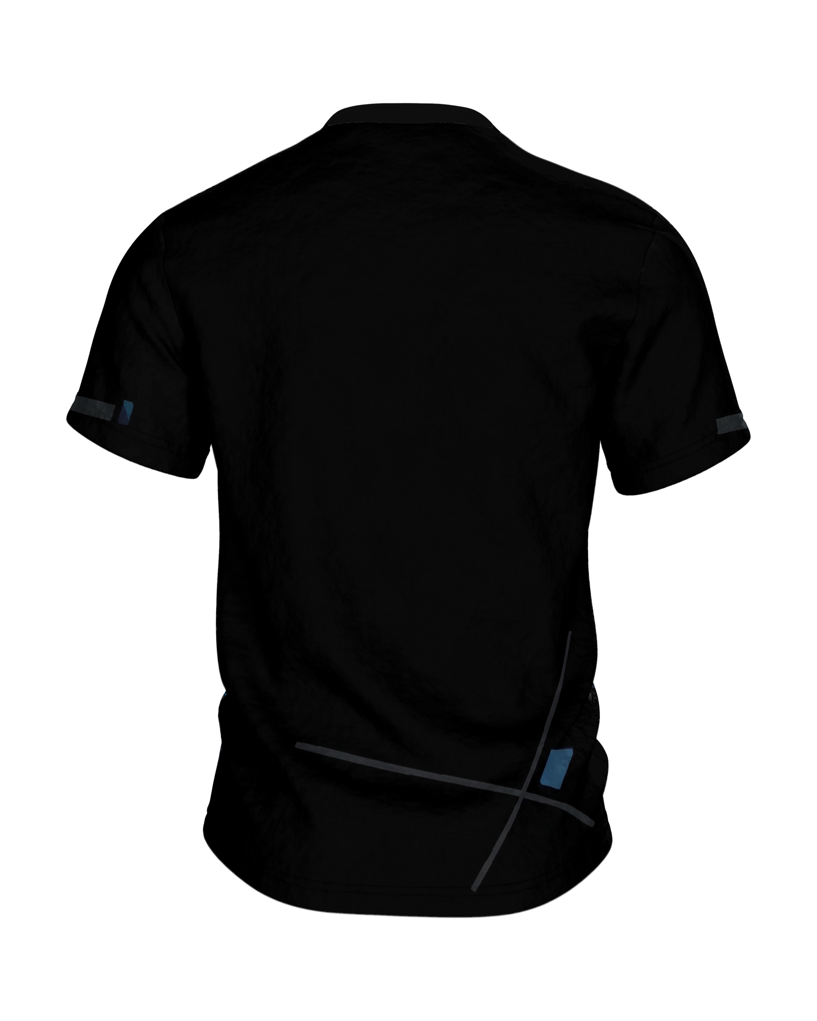 Abstract Speed T-Shirt, cyanblaue Diagonale auf Schwarz, Rückseite