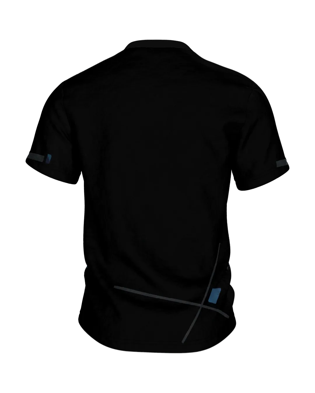 Abstract Speed T-Shirt, cyanblaue Diagonale auf Schwarz, Rückseite